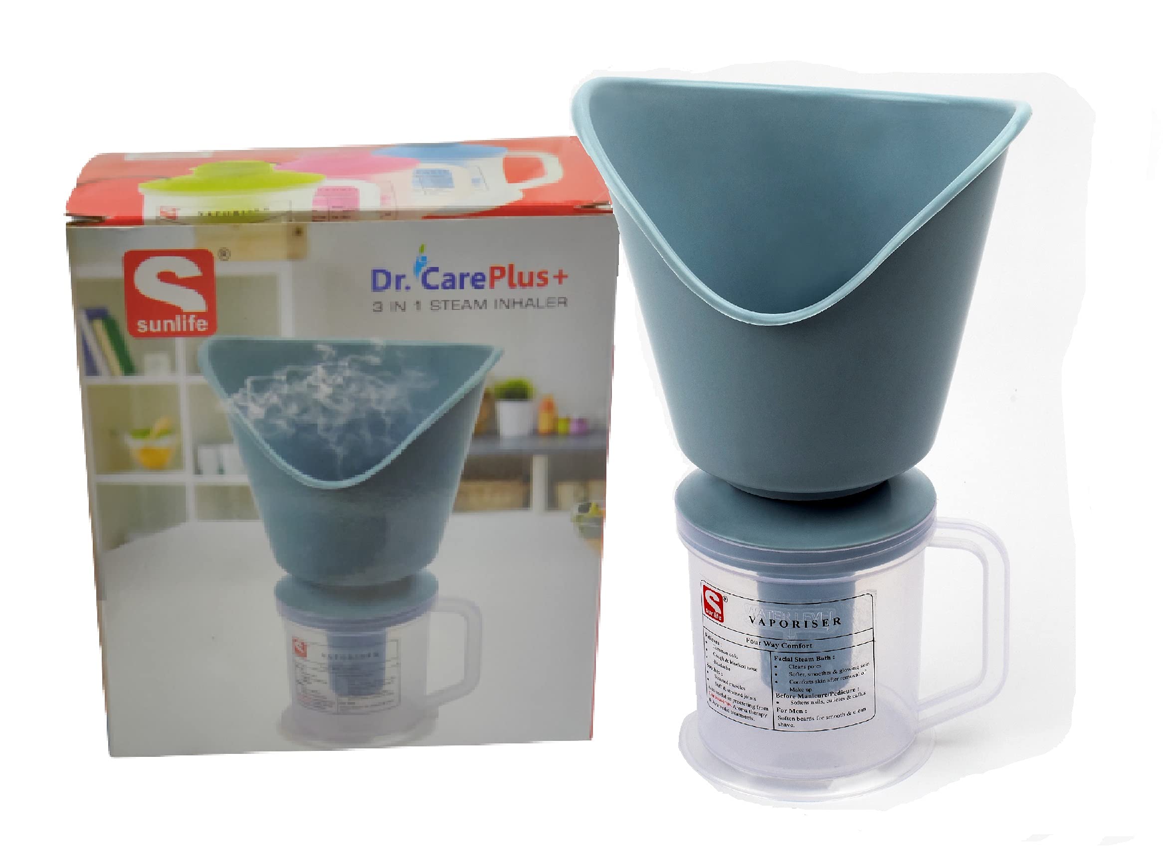 Dr.Care Plus+ 3-in-1 Steam Inhaler Vaporizer - Nasal Steamer, Cough Relief Device, Facial Sauna for Cold & Sinus Congestion - Portable Home & Travel Use (Grey)