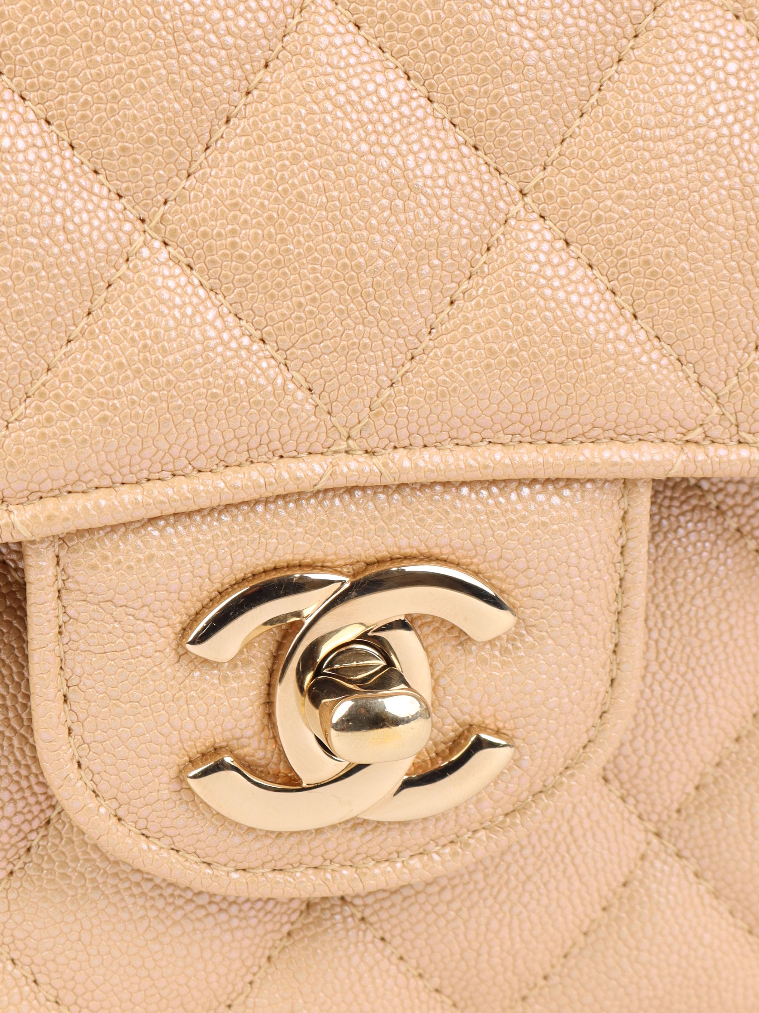Chanel Iridescent Beige Caviar Medium Double Classic Flap Bag with Light Gold Hardware - Luxury Shoulder Bag for Women, Perfect for Parties, Weddings & Special Occasions