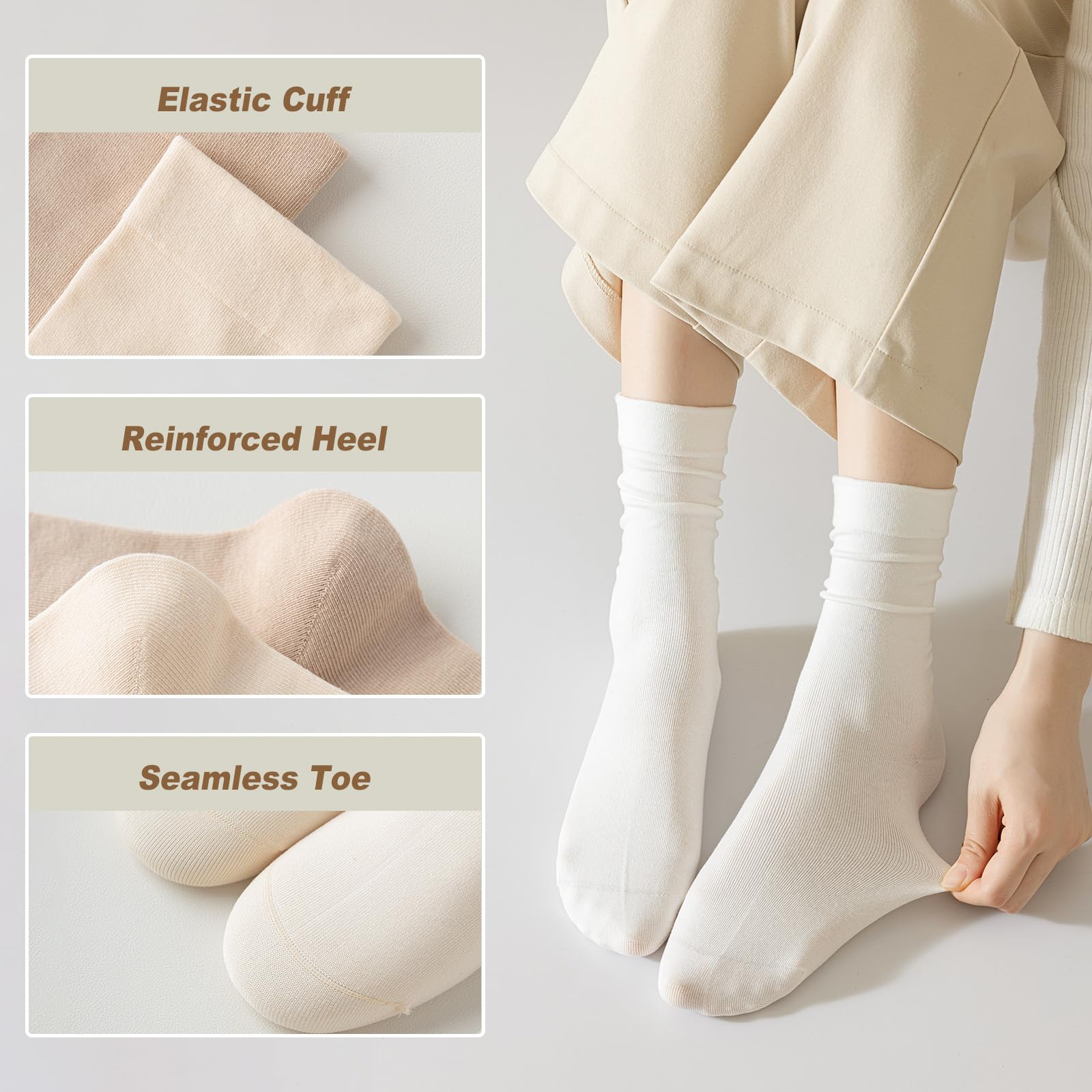 Women's Crew Socks 6-Pack - Soft Cotton Bootie Socks for Women, White Above Ankle Socks (Size 5-9) - Perfect for Boots, Casual Wear & Everyday Comfort
