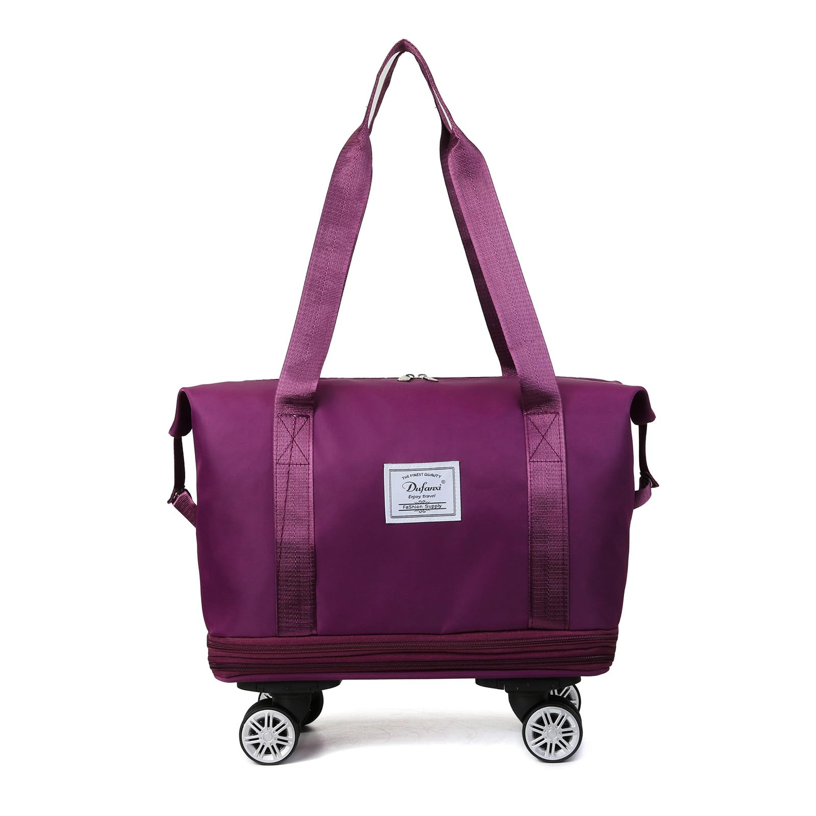 Expandable Large Capacity Weekender & Gym Tote for Women - Water-Resistant Travel Duffel Bag with Detachable Wheels, Dry-Wet Separation - Perfect Carry-On for Travel, Workout, Beach & Weekend Getaways (Berry Purple)