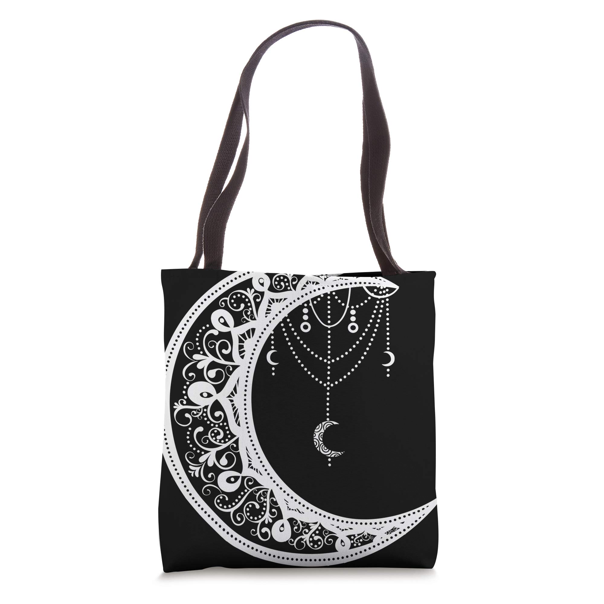 Wicca Witch Moon Tote Bag with Crystals for Pagan Gifts & Dreamcatcher Decor