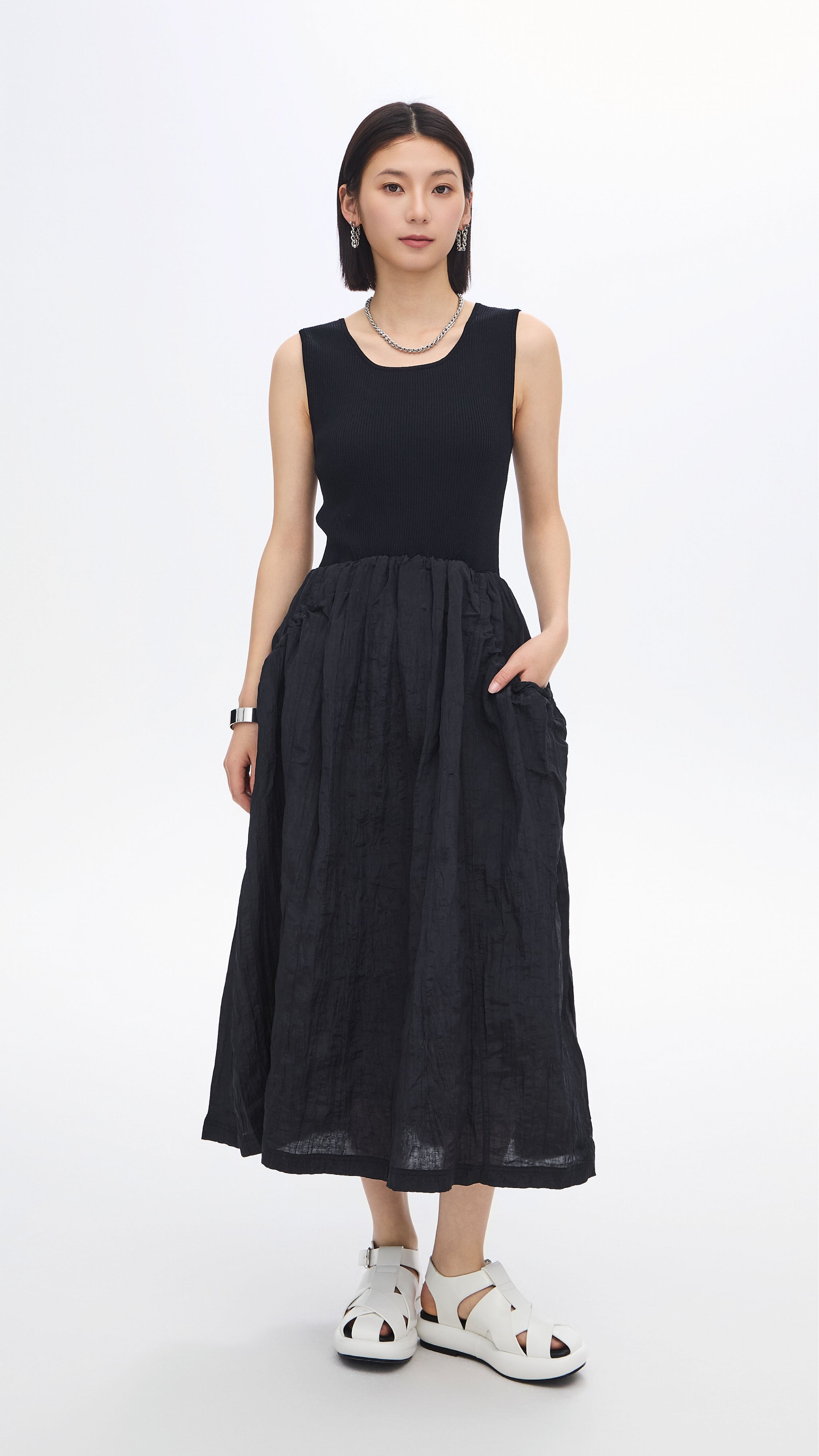 Stylish Nylon Patch Knit Dress for Women - Comfortable & Trendy Casual Wear for Office, Party & Everyday Outfits