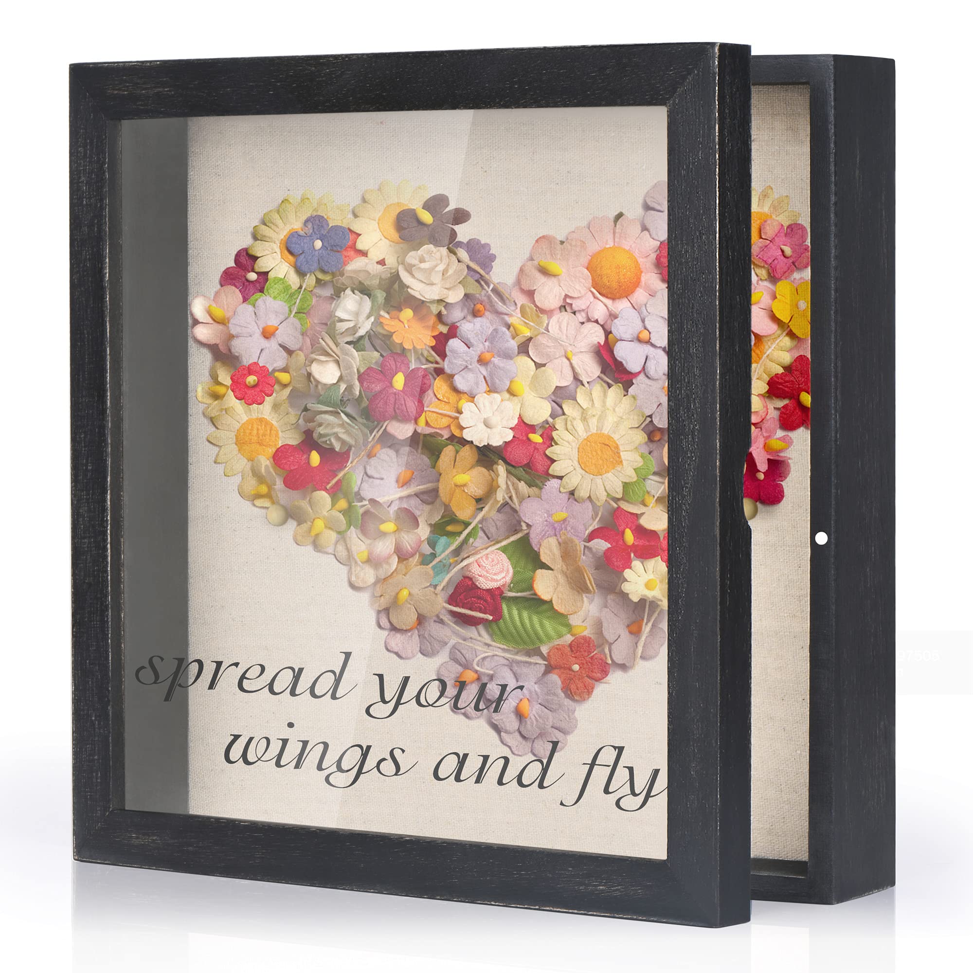 Love-KANKEI 11x11 Shadow Box Display Case - Rustic Wood Picture Frame with Linen Back for Medals, Photos & Awards | Perfect for Home Decor, Wedding Gifts & Memory Keepsakes