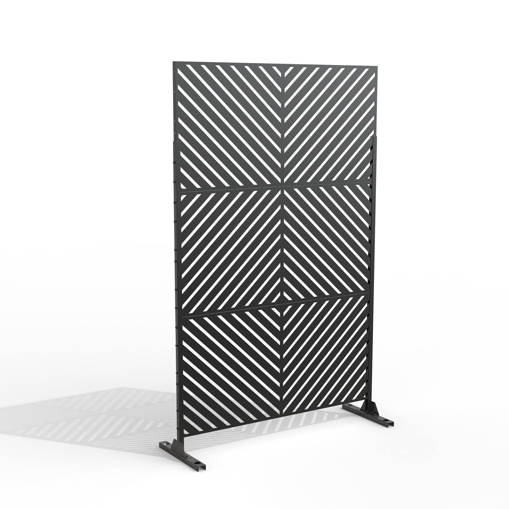 Black Metal Freestanding Outdoor Privacy Screen for Patio & Garden - Diagonal Design - Durable Weather-Resistant Partition for Backyard, Balcony, and Poolside