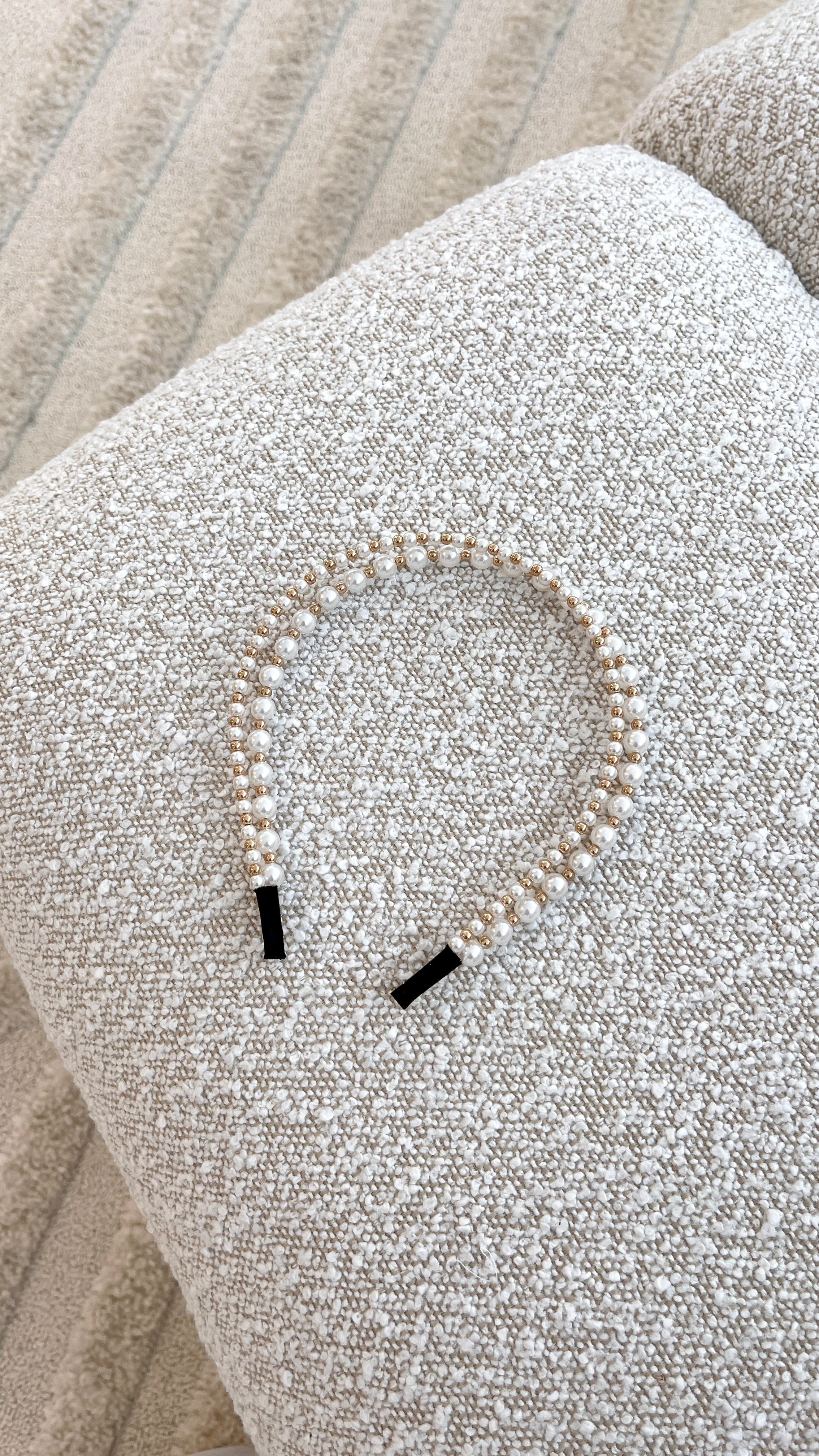 Alice Pearl Metal Ball Headband - Cream & Gold Hair Accessory for Women, Bridal Party, Prom, Wedding, and Special Occasions