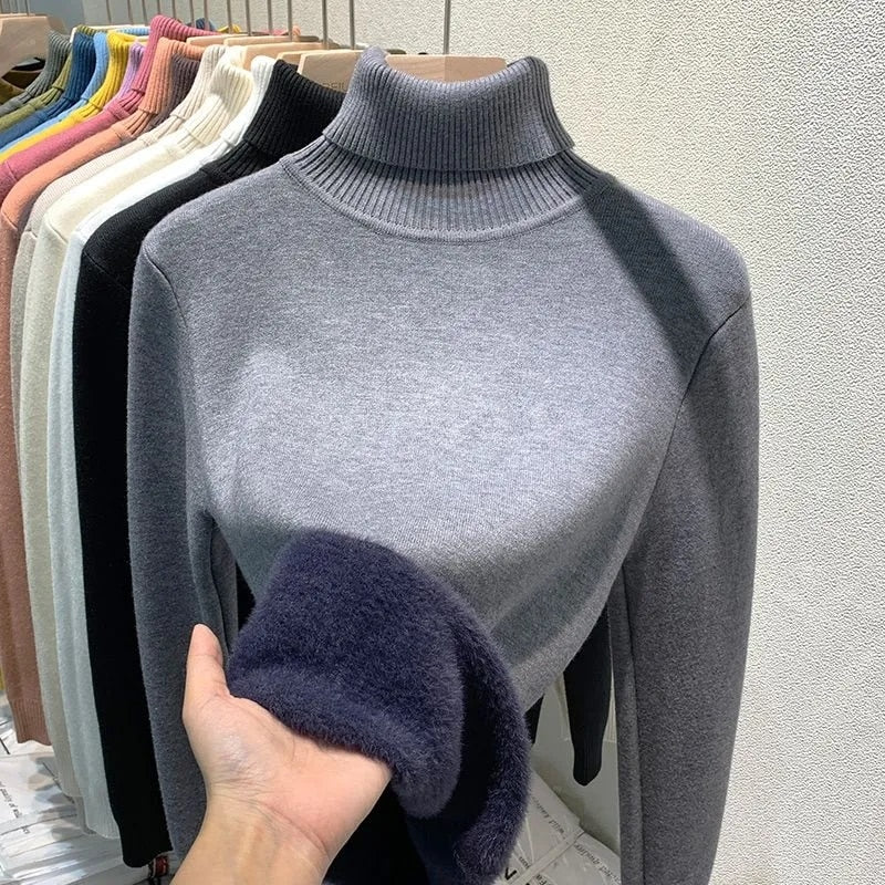 Women's Thick Velvet Turtleneck Sweater - Warm Winter Pullover for Casual Outfits & Holiday Parties