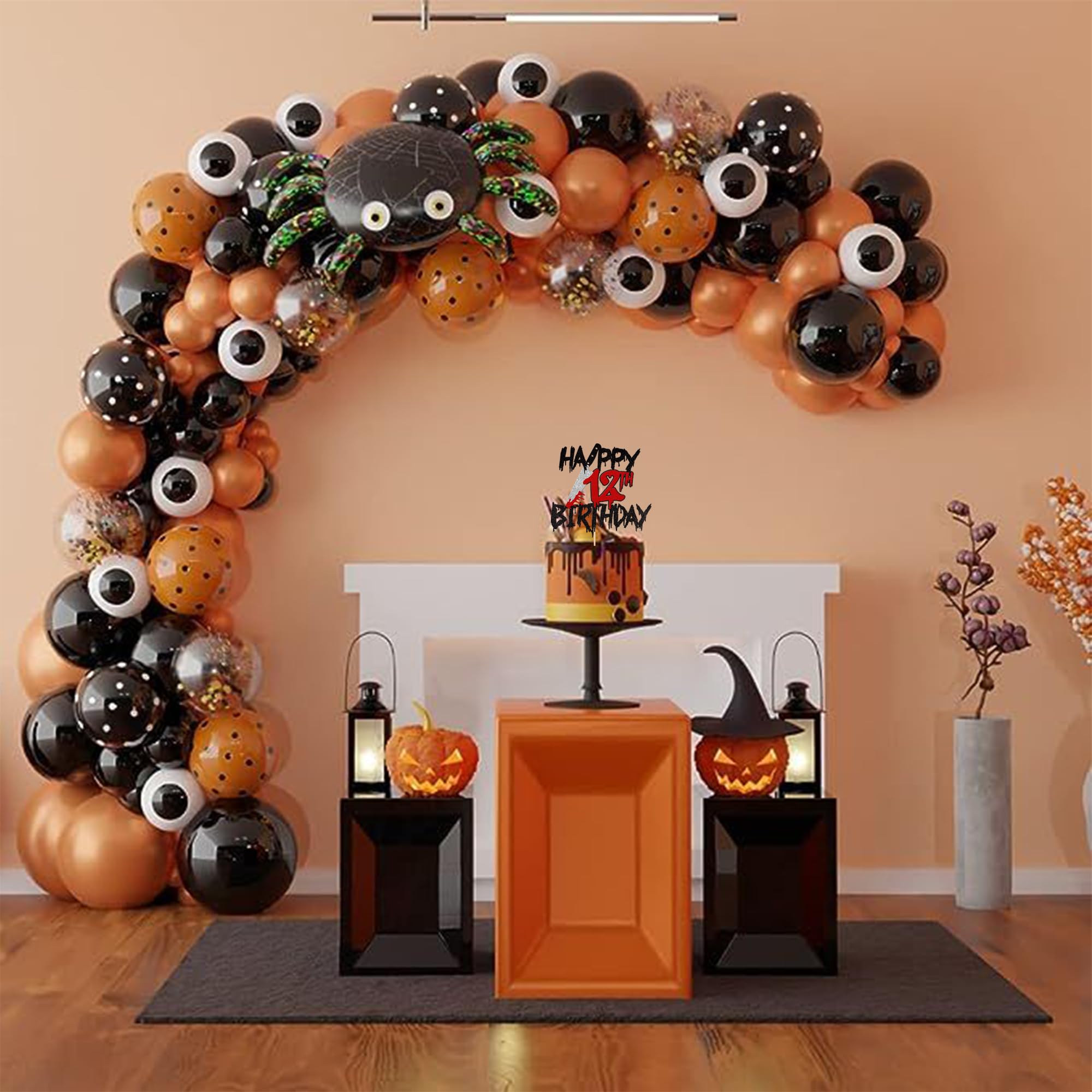 12th Birthday Cake Topper - Black Glitter 'Cheers to 12 Years' Horror Blood Knife Decor for Killer Birthday Party | Halloween Cake Decoration Supplies | Perfect for Spooky Celebrations & Themed Parties