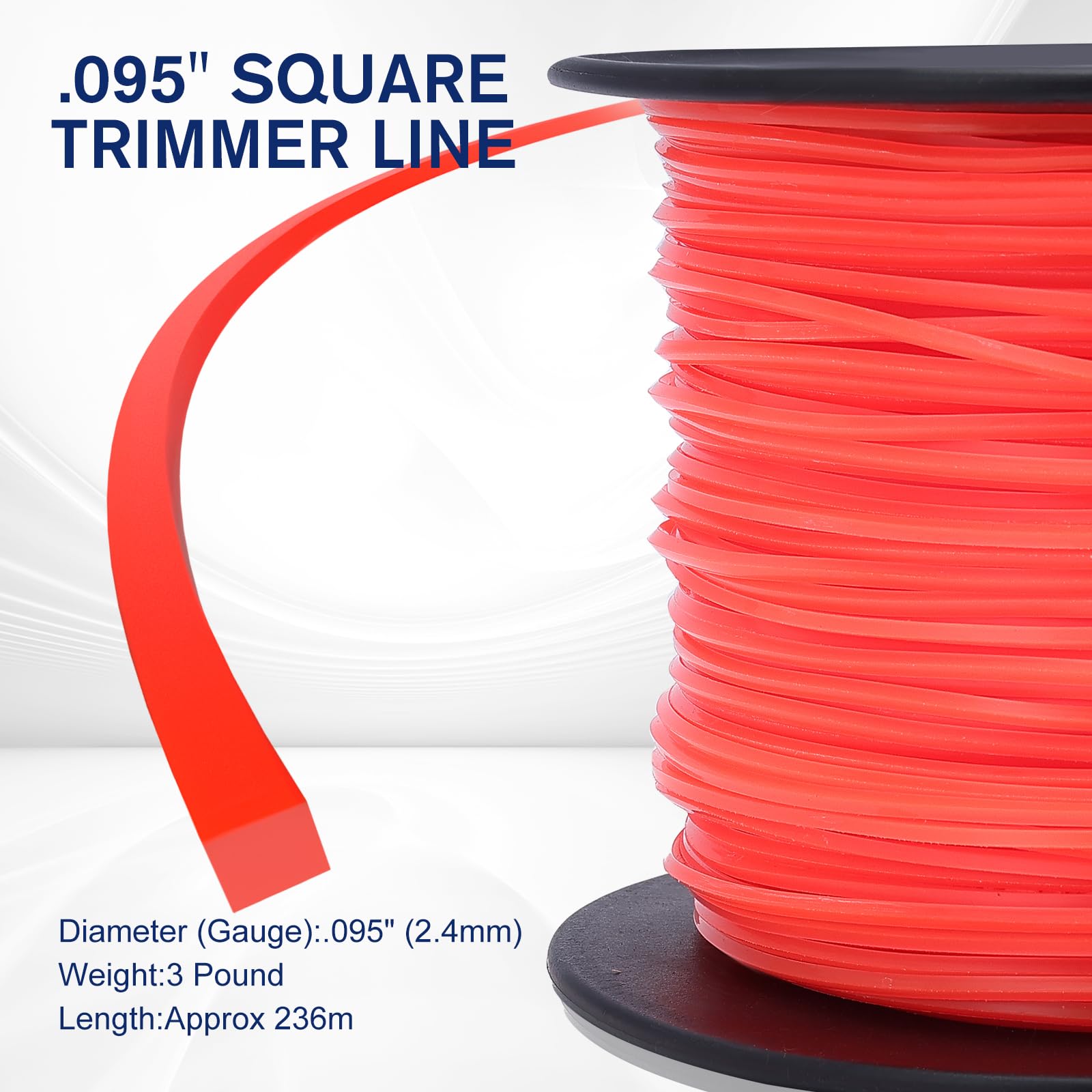 Powtol Magnum Gatorline .095-Inch Square Trimmer Line - 3lbs Spool for Husqvarna, Ryobi, Echo & Stihl Weed Eaters - Durable Grass Trimming String for Professional Landscaping & Yard Maintenance