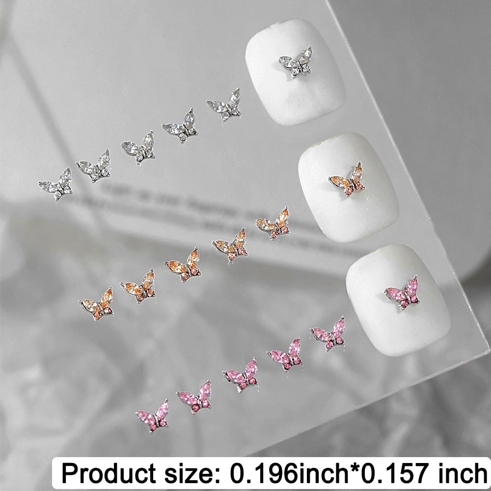3D Butterfly Nail Charms - White Champagne Pink Rhinestone Crystal Butterflies for Nail Art, Nail Design, and Nail Decor | Perfect for DIY Nail Art, Salon Manicures, and Special Occasion Nail Accessories