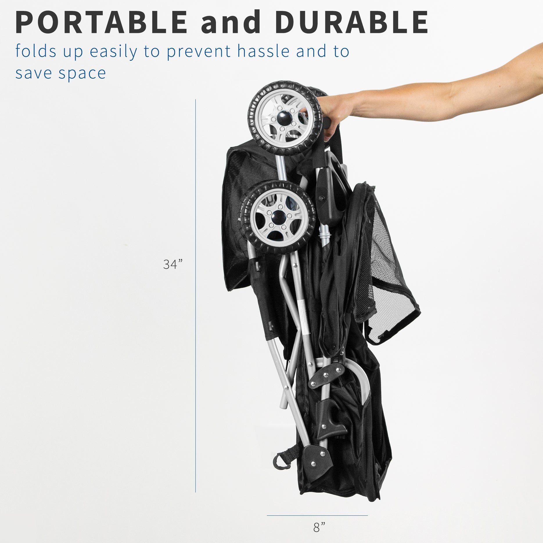 4 Wheel Pet Stroller for Small Dogs & Cats - Lightweight Foldable Travel Carrier with Storage Basket - Perfect for Outdoor Walks, Vet Visits & Shopping Trips