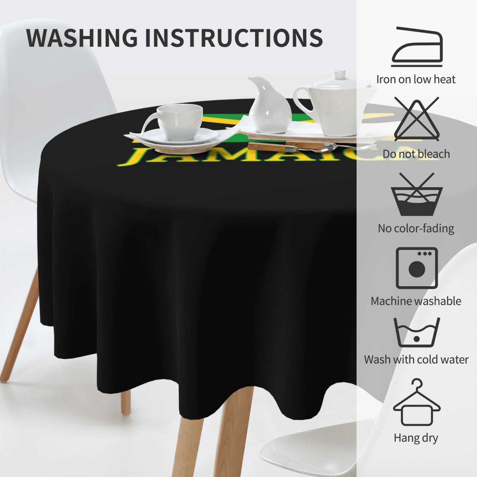 Jamaican Flag Round Tablecloth - 60 Inch Decorative Cotton Table Cover for Dining, Coffee & Outdoor Use - Perfect for Parties, Caribbean Theme Decor & Home Celebration