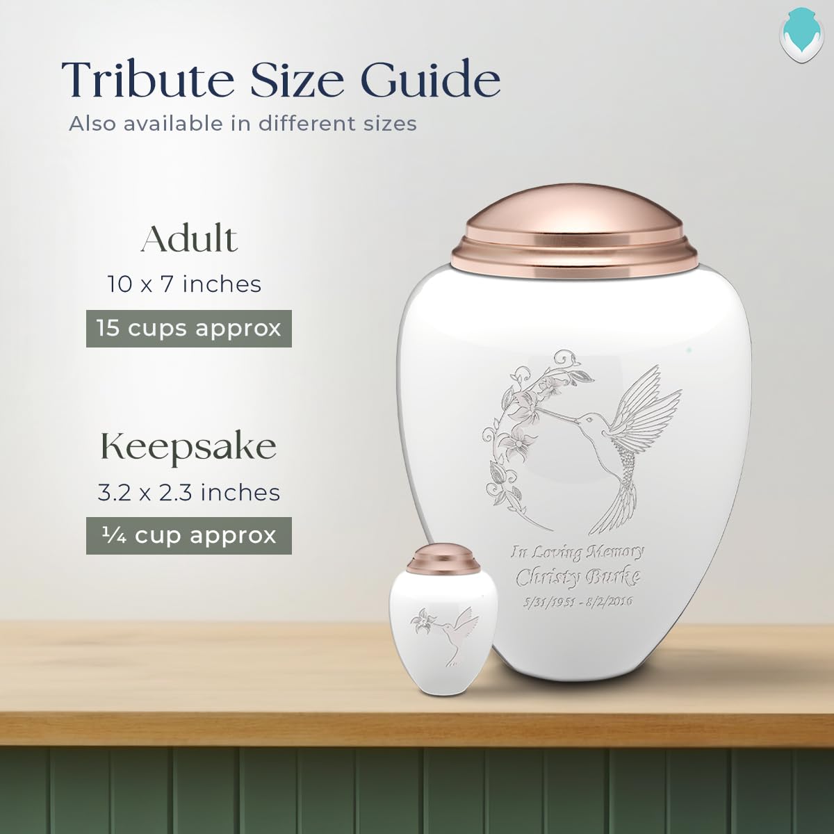 Beautiful White & Rose Gold Hummingbird Keepsake Urn for Ashes - Memorial Cremation Urn for Loved Ones - Perfect for Home Display & Funeral Services