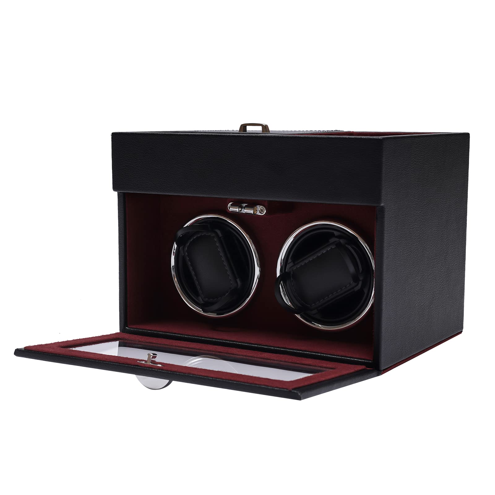 Premium SHZICMY Automatic Watch Winder Box - Dual Watch Storage with [Upgraded] Flexible Pillows, Jewelry Storage & Super Quiet Motor | LED Display & Velvet Lining (Red) | Perfect for Watch Collectors & Luxury Watch Maintenance at Home/Office
