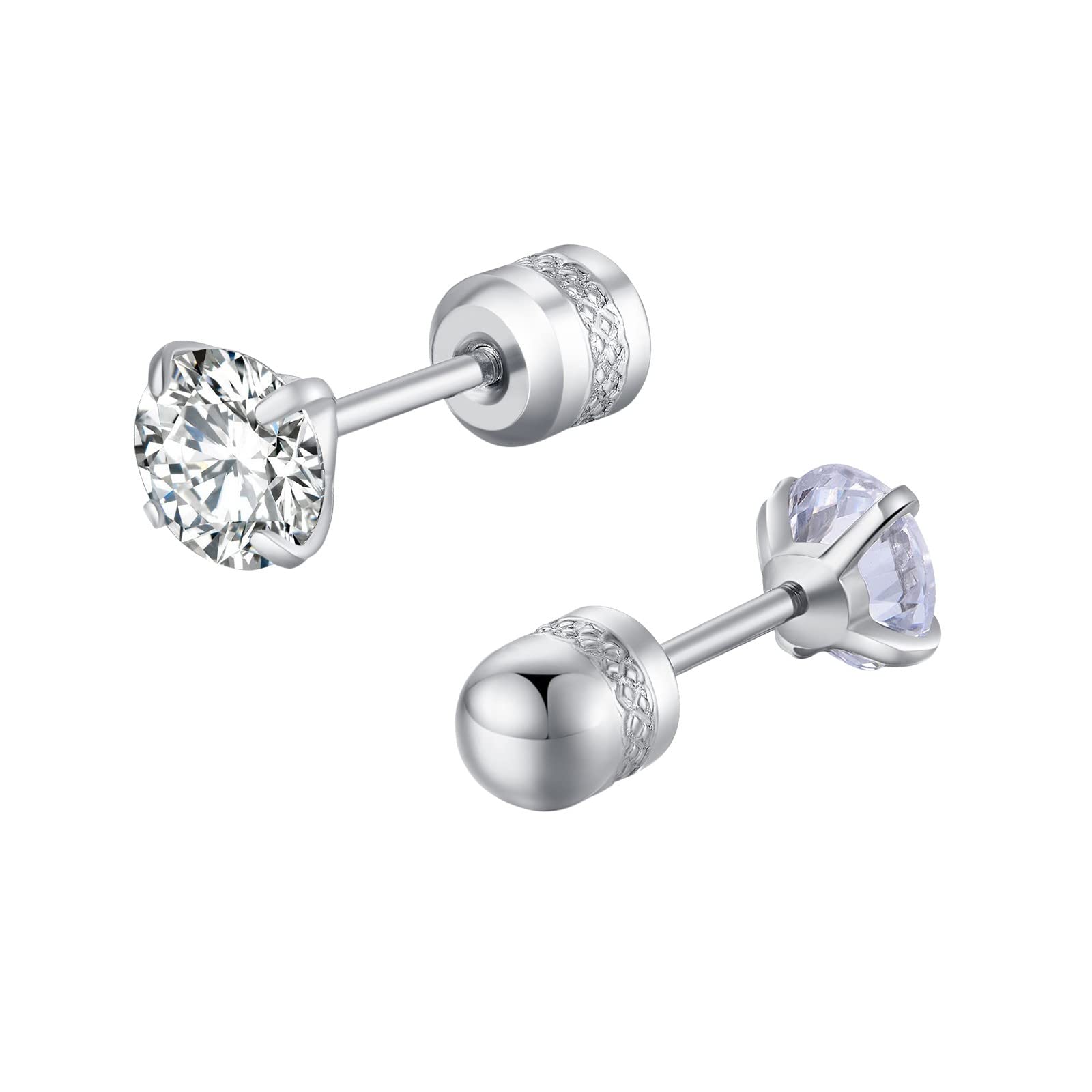 Titanium Screw Back Hoop Earrings for Sensitive Ears - Hypoallergenic Thin Cylinder Diamond Encrusted Earrings for Women (Pack of 2) | Perfect for Everyday Wear, Office & Special Occasions