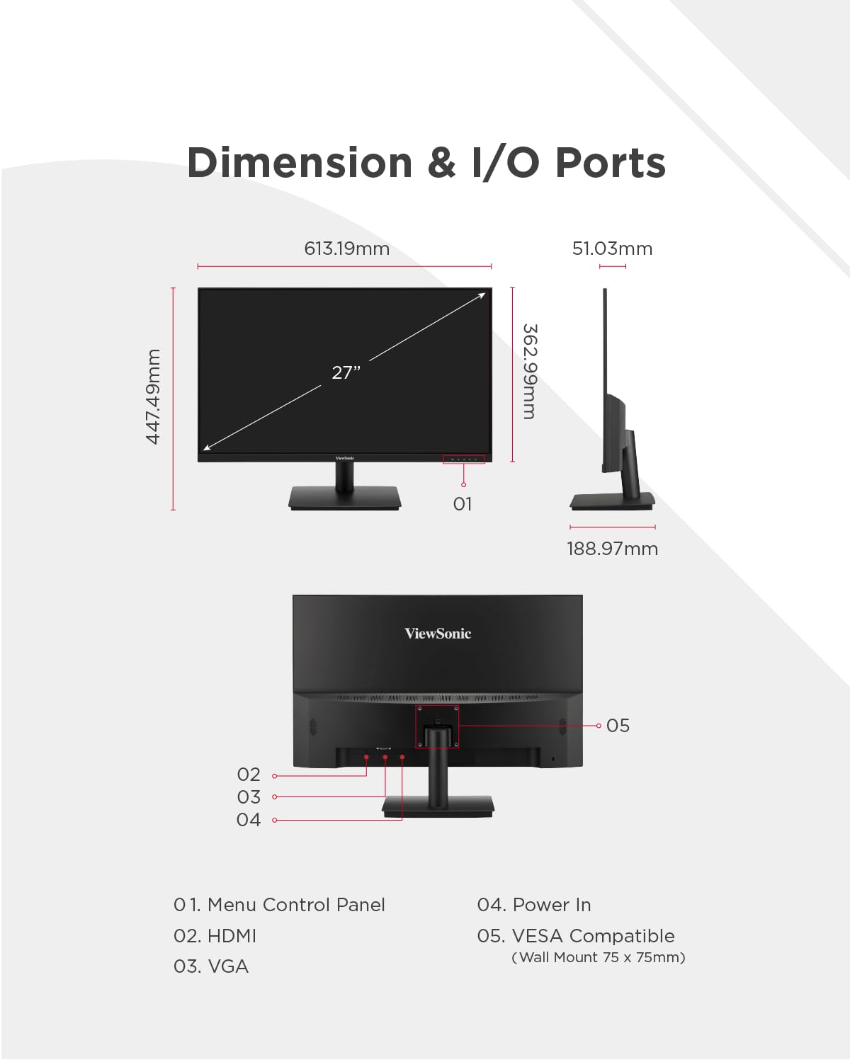 ViewSonic VA270-H 27 Inch Frameless Full HD 1080p IPS LED Computer Monitor with VGA & HDMI Ports - Ideal for Home Office, Gaming, and Multimedia Entertainment