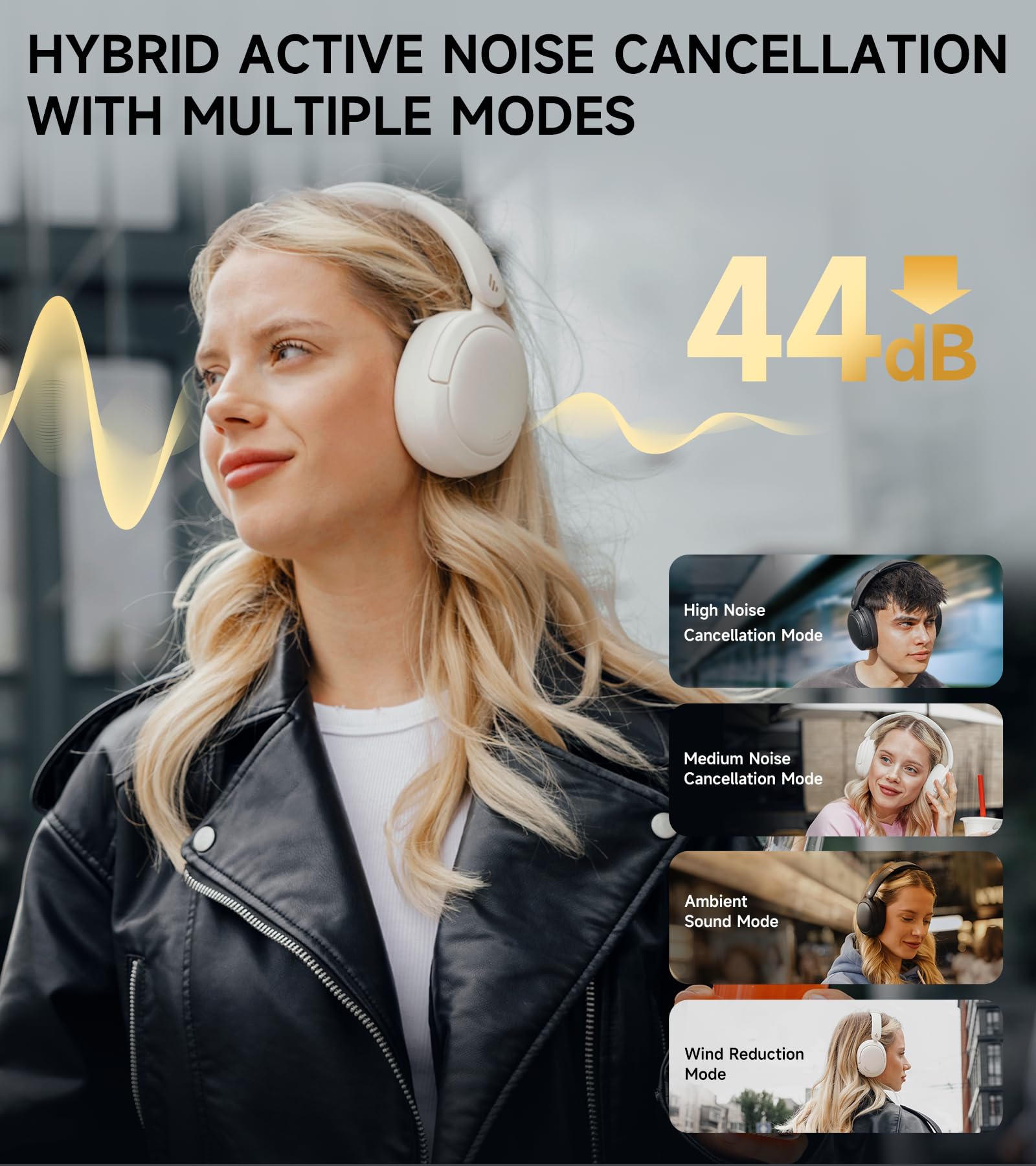 Edifier W800BT Pro Hybrid Active Noise Cancelling Wireless Headphones - Hi-Res Audio, AI Call Noise Reduction, 45H Battery Life, Fast Charging, Foldable Design, Bluetooth 5.4 Over-Ear Headset (Ivory) - Perfect for Travel, Work, and Home Entertainment