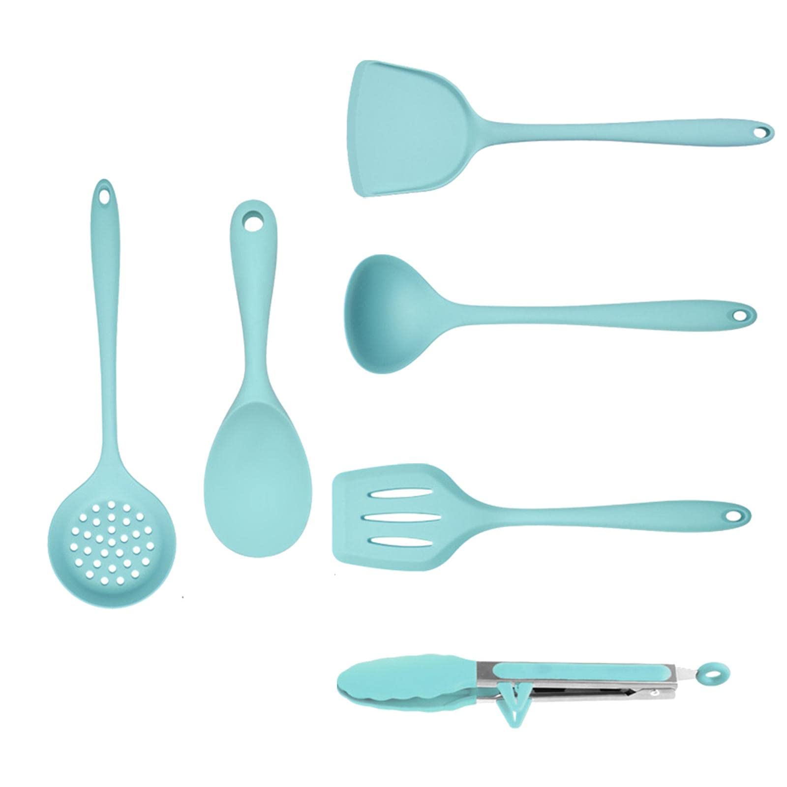 **6-Piece Silicone Kitchen Utensil Set with Extended Handle & Wide Surface - Deep Spoon, Colander - Perfect for Cooking, Baking & Serving**