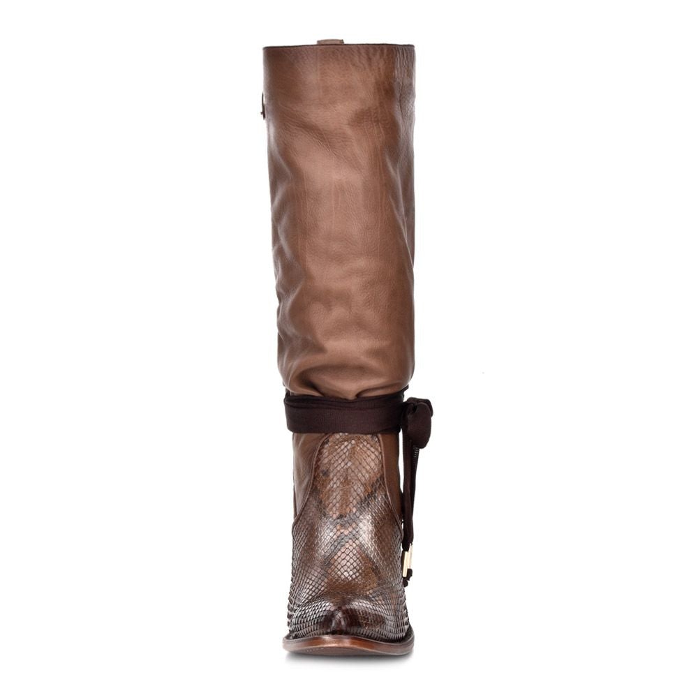 Women's Cuadra Brown Western Cowgirl Knee High Boots - Genuine Python Skin - Stylish & Comfortable for Rodeo, Country Dance & Cowgirl Fashion