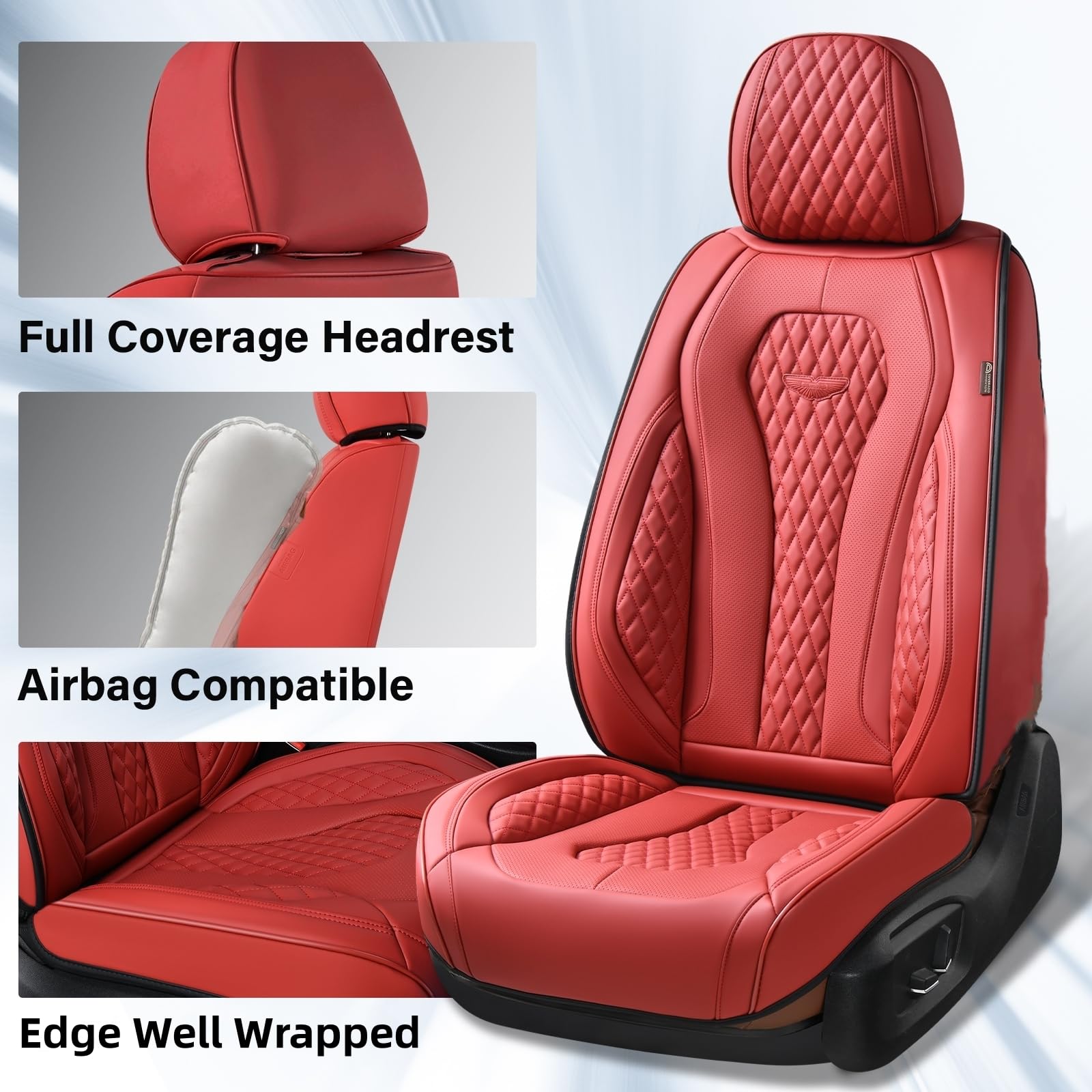 Coverado Universal Car Seat Covers Full Set - Waterproof Leather Seat Protectors for Front & Back Seats (Red) - Fits Most Vehicles | Perfect for Daily Commute, Road Trips & Pet Protection