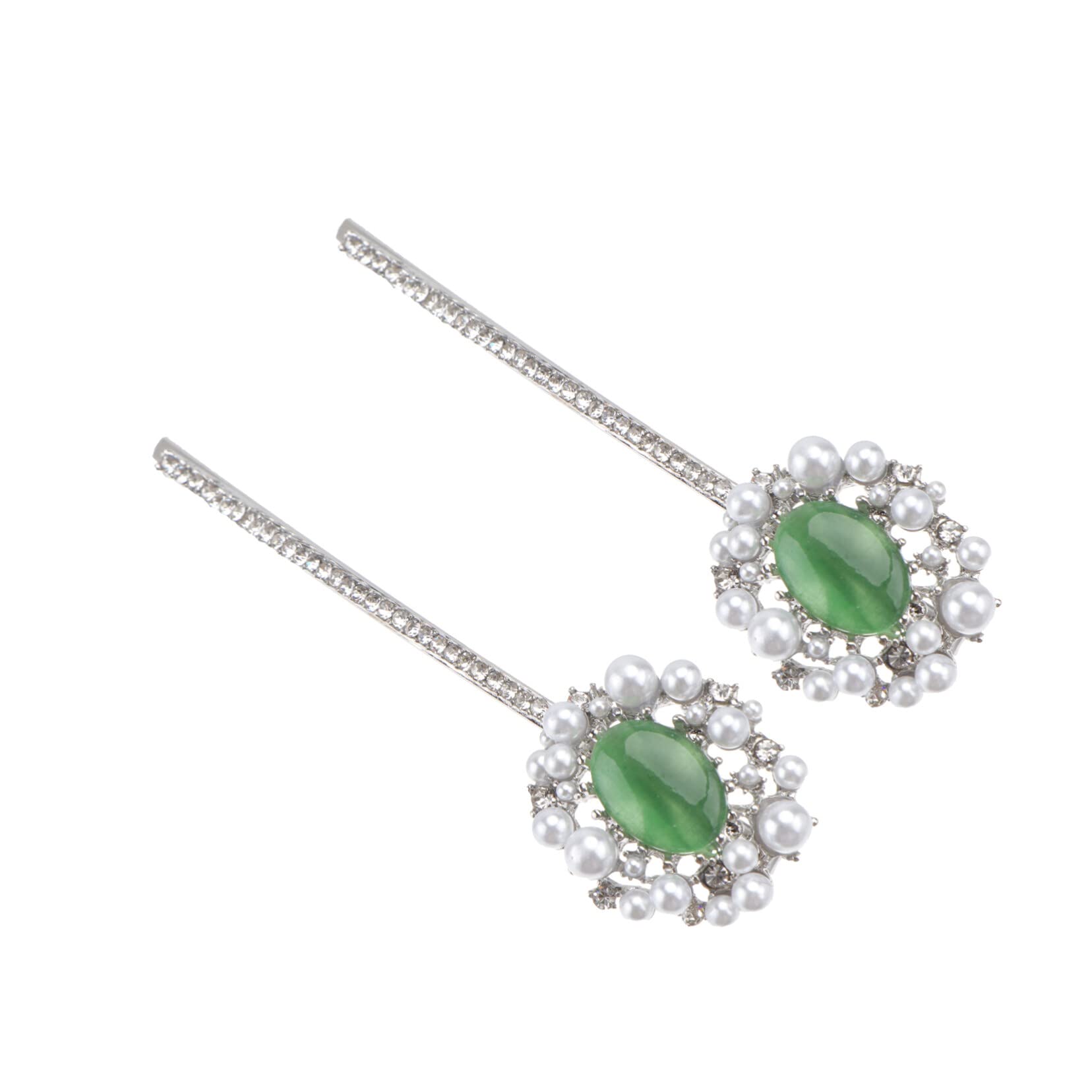 BELLIFFY 2-Pack Rhinestone Pearl Hair Clips for Women & Girls - Elegant Green Crystal Hair Barrettes & Hair Accessories - Perfect for Weddings, Parties & Everyday Wear