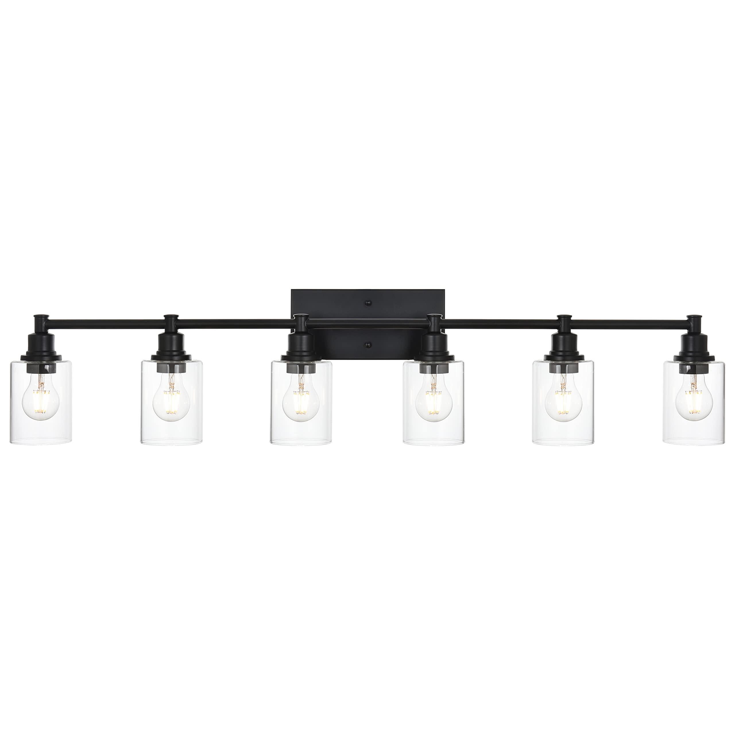 Modern 6-Light Farmhouse Bathroom Vanity Lights with Clear Glass Shades - Wall Mounted Lighting Fixture for Bathroom, Bedroom & Porch - Perfect for Makeup, Shaving & Ambient Lighting