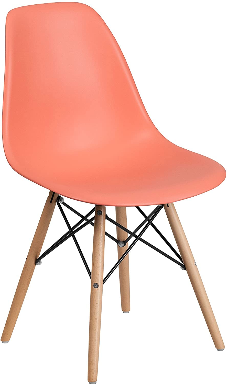 Oakestry Elon Series Peach Plastic Chair with Wooden Legs - Modern Dining & Patio Furniture for Home, Restaurant & Outdoor Use