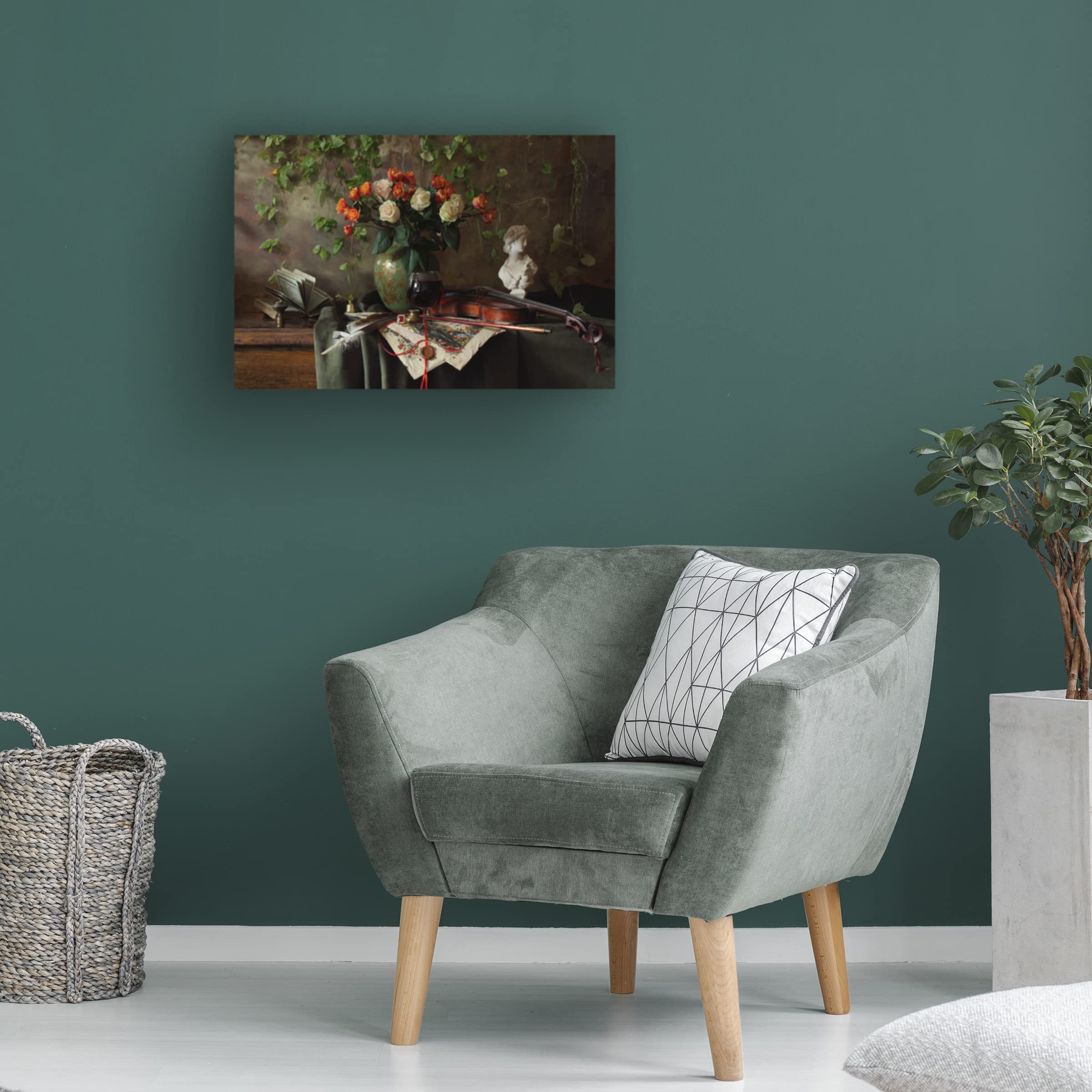 Still Life With Violin And Flowers Canvas Wall Art Print by Andrey Morozov - Premium Home Decor for Living Room, Bedroom & Office