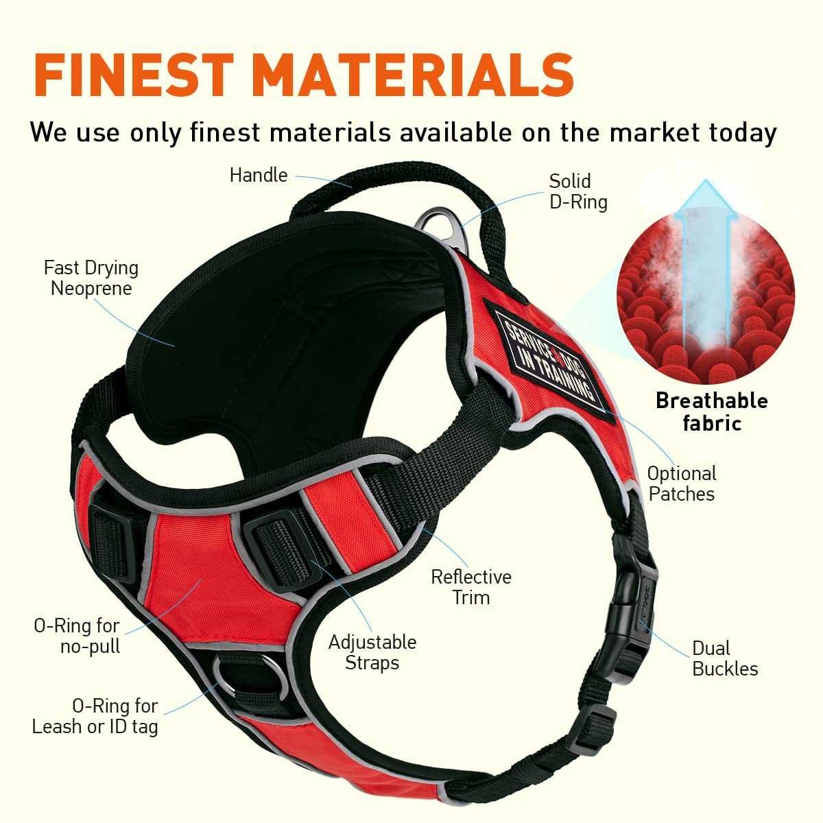 No-Pull Dog Harness with Handle - 3D Rubber Service Dog Patches, Reflective Vest & Quick Release Buckles - Adjustable 36-45 inch for Medium/Large Dogs - Perfect for Training, Walking & Outdoor Adventures (Red/Black)