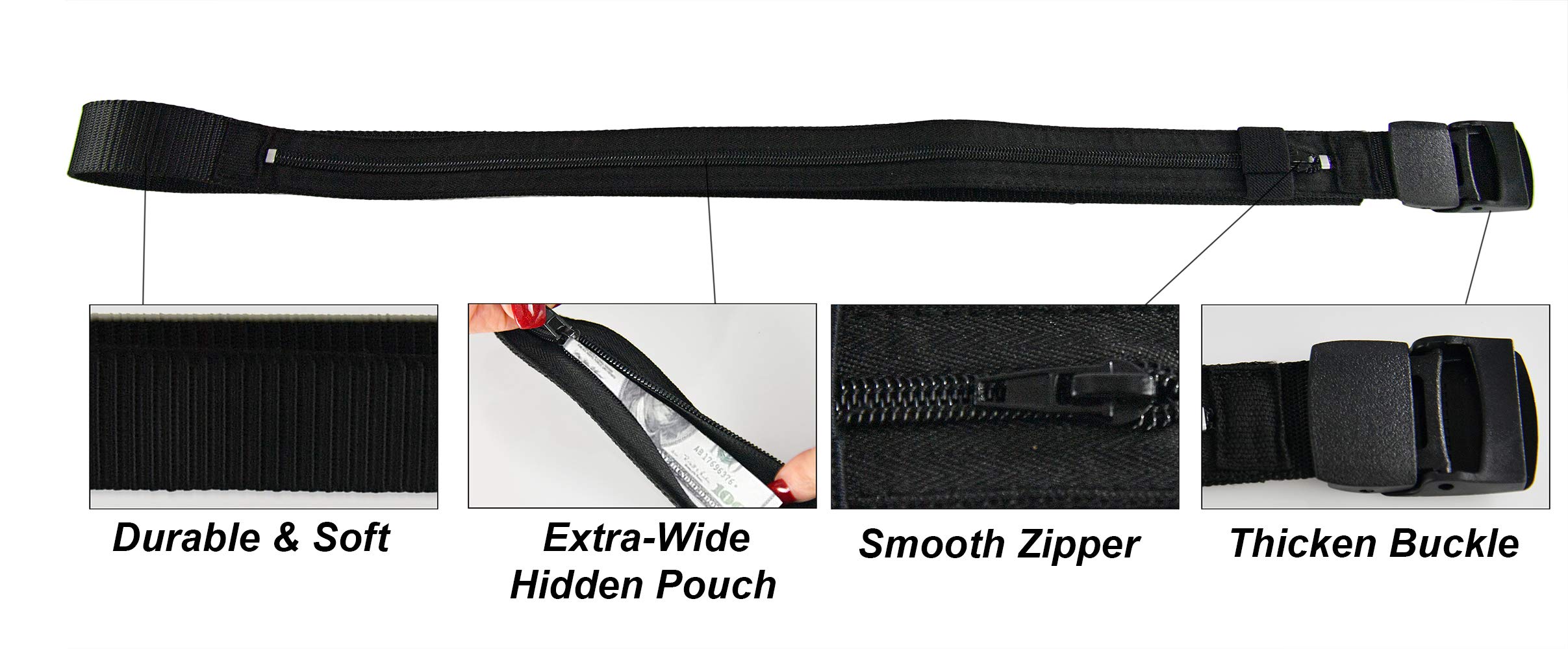 Home-X Adjustable Nylon Travel Money Belt for Men & Women - Hidden Zipper Security Pocket for Cash & Valuables (50
