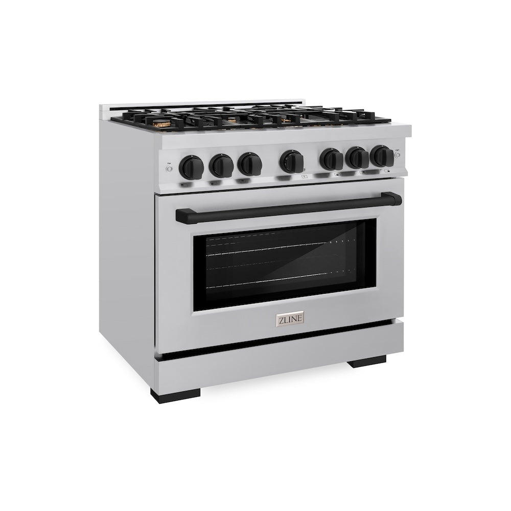 ZLINE Autograph Edition 36 Inch 5.2 Cu Ft Gas Range with 6 Burner Cooktop & Convection Oven - Stainless Steel with Matte Black Accents (HGRZ 36 MB) - Perfect for Professional Home Chefs & Modern Kitchens