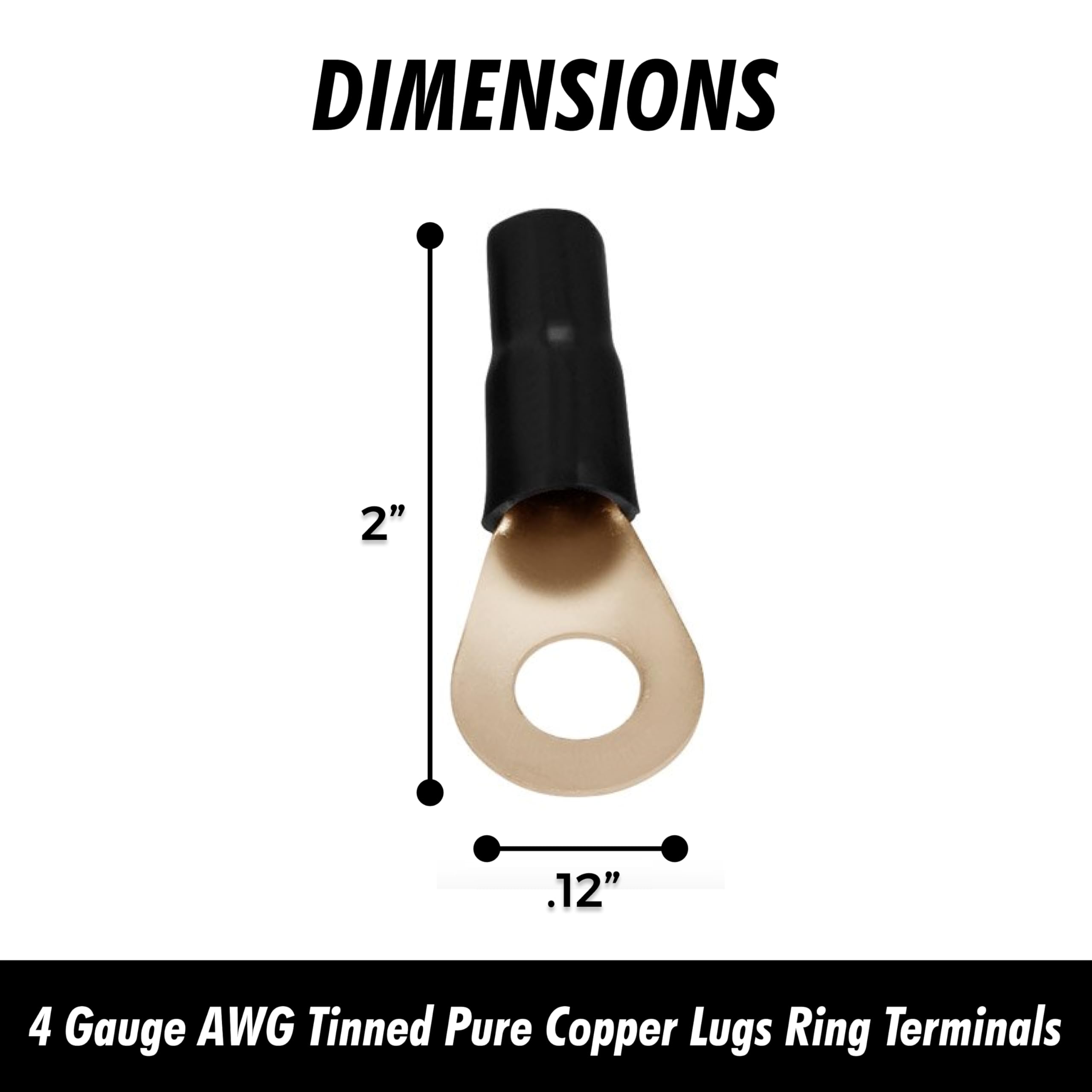 InstallGear 4 Gauge AWG Tinned Pure Copper Ring Terminals with Heat Shrink Tubing (4-Pack, 2 Red/2 Black) - Heavy Duty Electrical Connectors for Car Audio, Marine, Solar & RV Wiring Applications