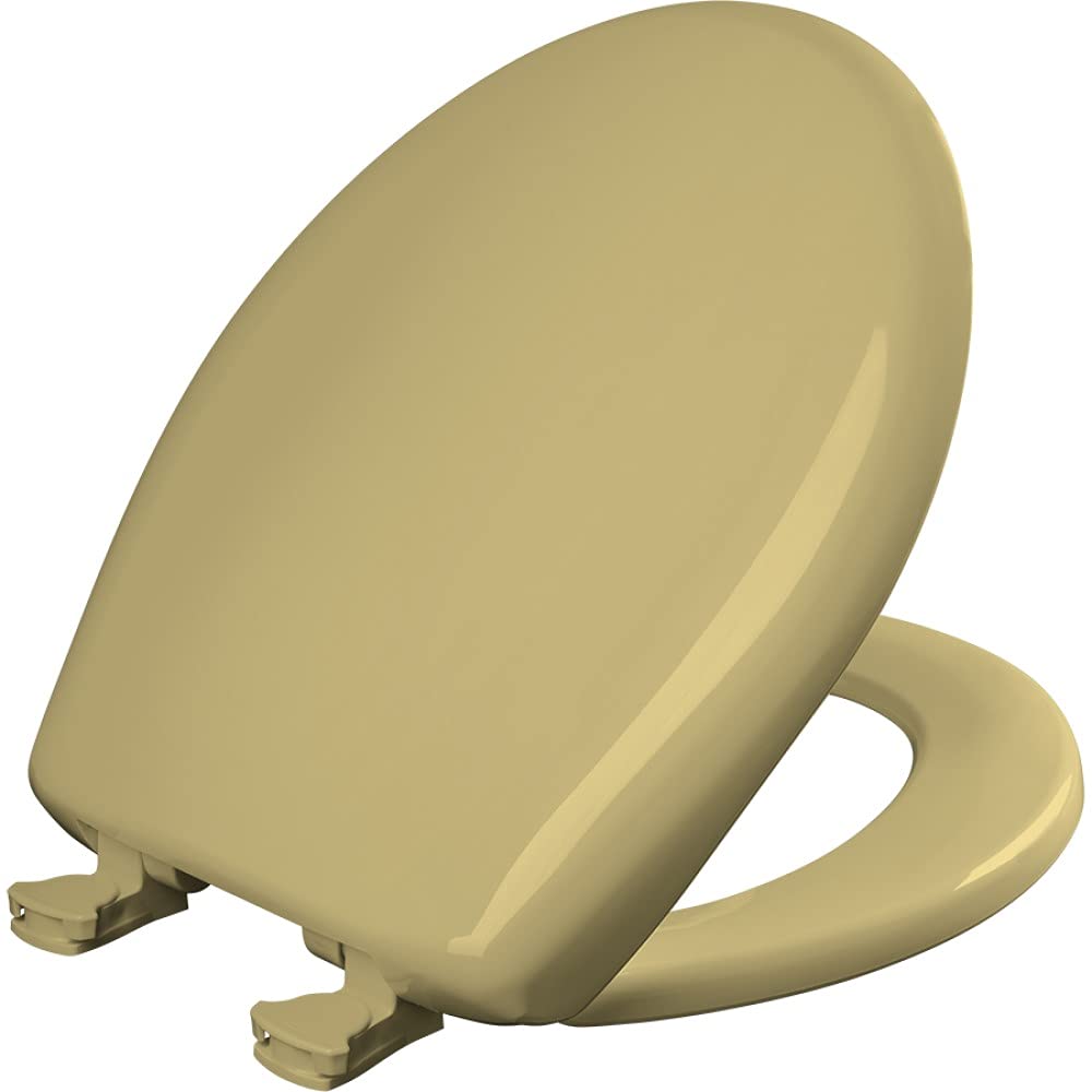 Bemis Classic Colors Slow Close Toilet Seat - Easy Clean Hinges & Durable Plastic Round Seat in Harvest Gold | Perfect for Bathroom Upgrade & Home Renovation