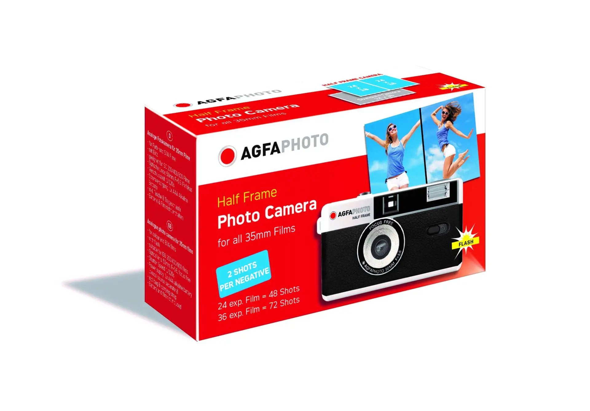 AGFA Reusable Half Frame Film Camera - Vintage 35mm Film Camera with Built-in Flash, Black | Perfect for Travel Photography, Street Shooting & Retro Film Enthusiasts