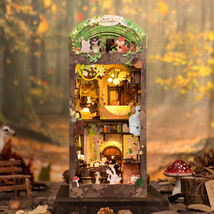 DIY Book Nook Kit - Mole's Apartment Miniature Bookshelf Insert with Dust Cover | Perfect for Book Lovers, Home Decor & Gifts