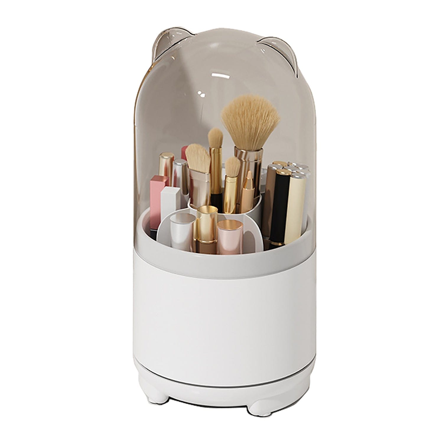 360° Rotating Transparent Makeup Brush Organizer - Dust Proof Cosmetic Storage Box for Brushes & Beauty Tools (White) | Perfect for Vanity, Bathroom & Travel Organization
