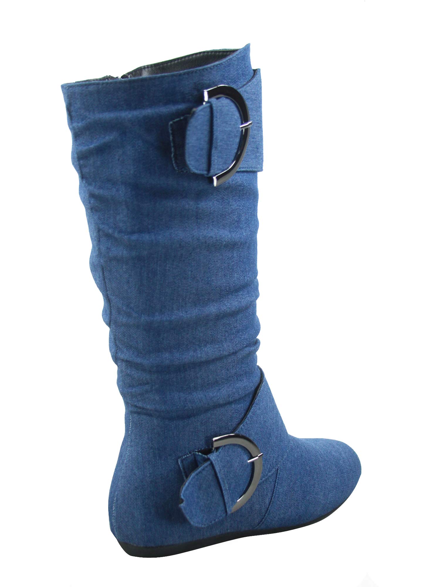 TOP Moda Bank-81 Women's Fashion Round Toe Flat Heel Zipper Buckle Slouchy Mid-Calf Boots | Comfortable Casual & Office Wear | Perfect for Fall, Winter and Rainy Days