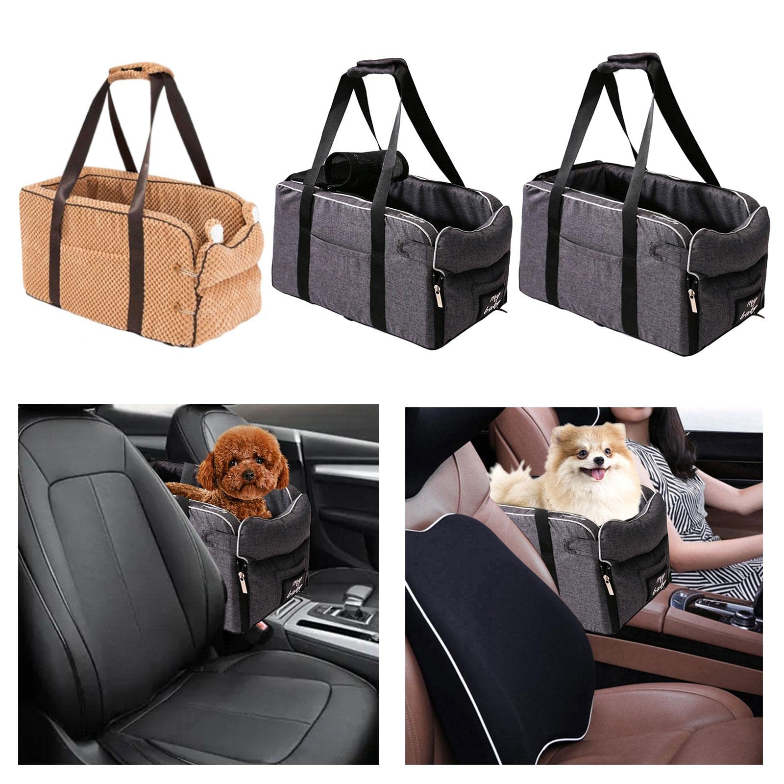 CALANDIS Soft Dog Car Carrier - Non-Slip Pet Booster Seat & Travel Crate for Small to Medium Dogs - Car Armrest & House Use - Gray (Perfect for Road Trips & Home Comfort)