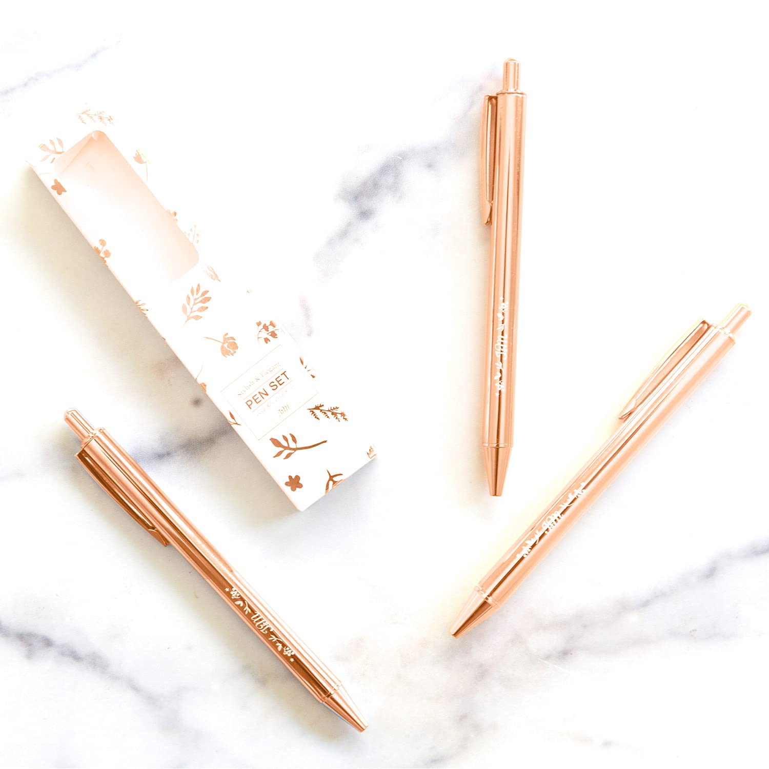 Jot & Mark Metallic Rose Gold Pen Set - 3 Premium Ballpoint Pens in Elegant Foil-Printed Gift Box | Perfect for Office, School, Journaling & Luxury Gifts