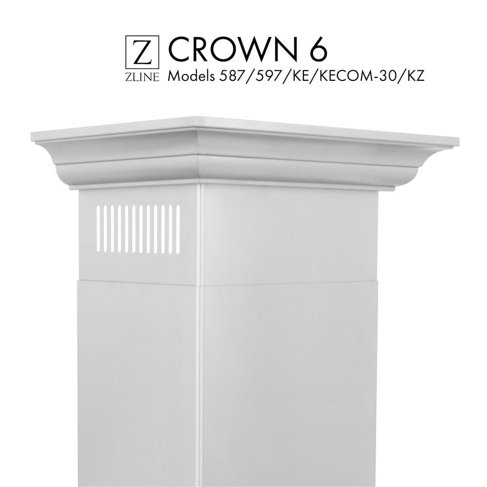 ZLINE CM6 Stainless Steel Crown Molding for 587/597/KE/KECOM 30/KZ Wall Range Hoods - Perfect for Kitchen Remodeling & Modern Home Upgrade