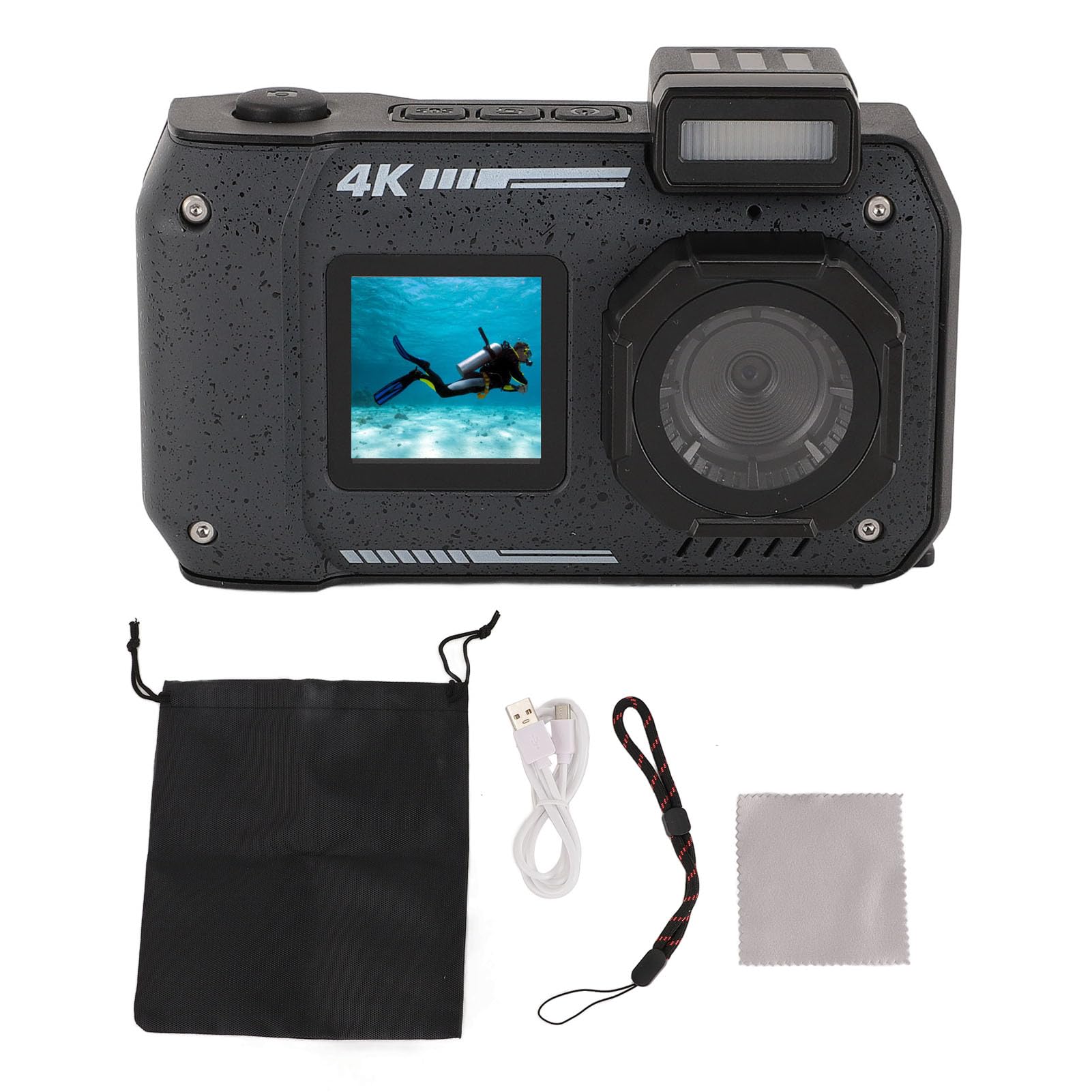 48MP 4K Waterproof Digital Camera with 16X Zoom, Autofocus & Anti-Shake - 2500mAh Battery Dual Screen Selfie Camera for Underwater Photography, Outdoor Sports, Travel & Vlogging (Black)