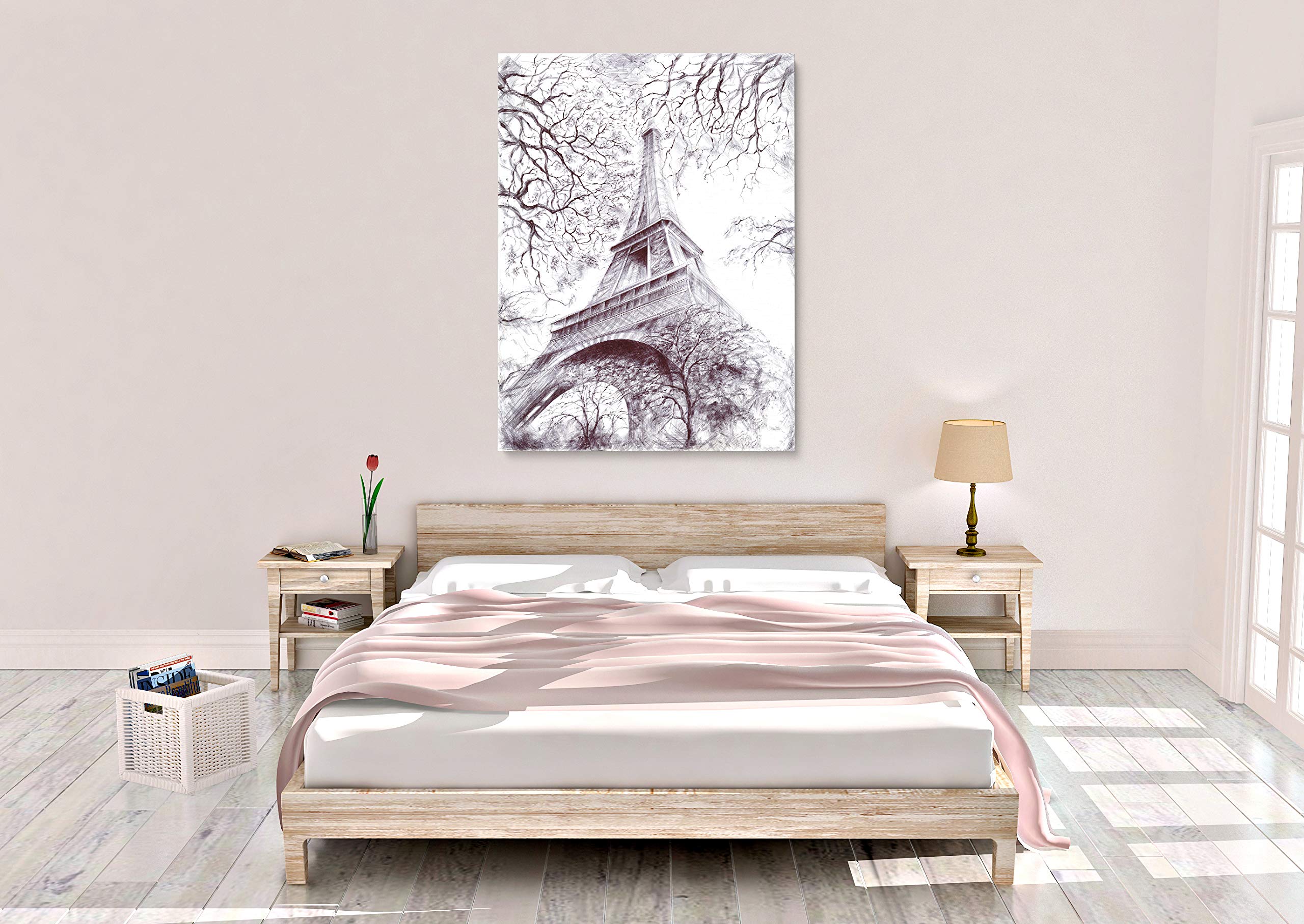 INTALENCE ART Eiffel Tower Canvas Wall Art - 18x26 Inch Black & White Paris Painting, Premium Framed Print for Modern Home & Office Decor - Perfect for Living Room, Bedroom, Bathroom - Ready to Hang