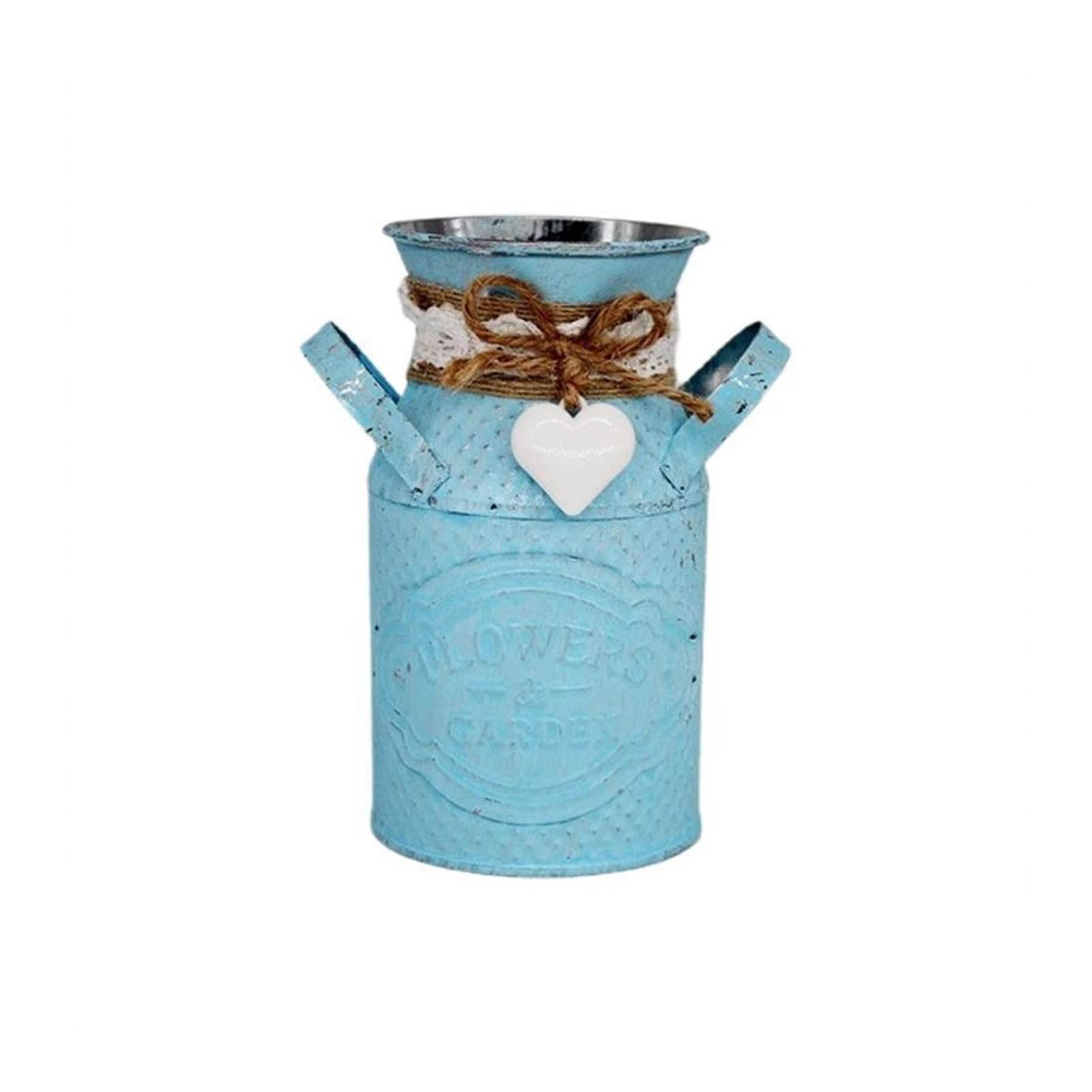 Vintage Blue Iron Bucket Vase - Rustic Home Decor for Garden Plants, Wedding Centerpieces & Table Arrangements | Shabby Chic Flower Pot for Farmhouse, Cottage & Indoor Decor