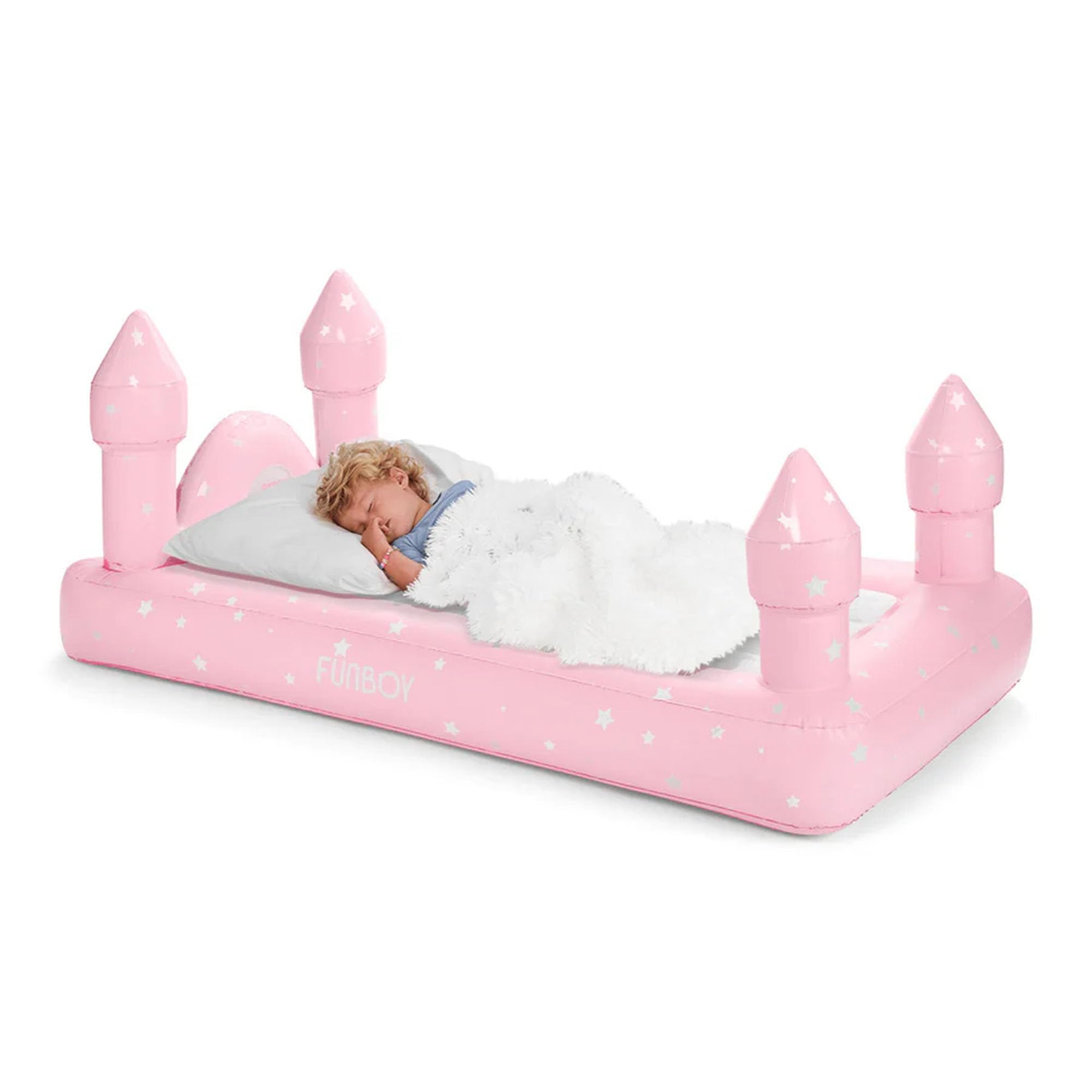 Funboy Kids Pink Castle Inflatable Travel Bed with Air Mattress - Portable Sleepover Bed for Girls, Includes Carry Bag - Perfect for Slumber Parties, Camping & Indoor Play (Twin Size)