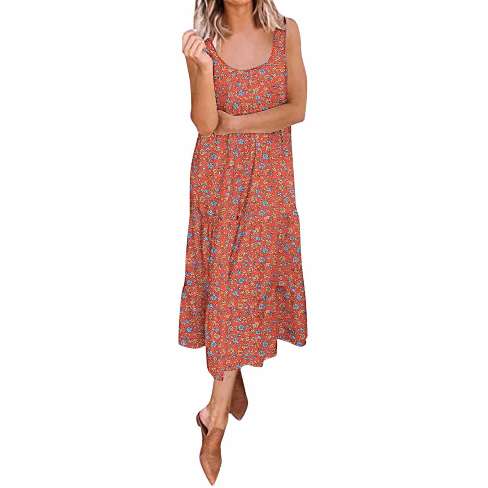 Women's Sleeveless Floral Print Summer Dress - Casual Scoop Neck Loose Fit Sundress for Beach, Vacation & Everyday Wear Under $10