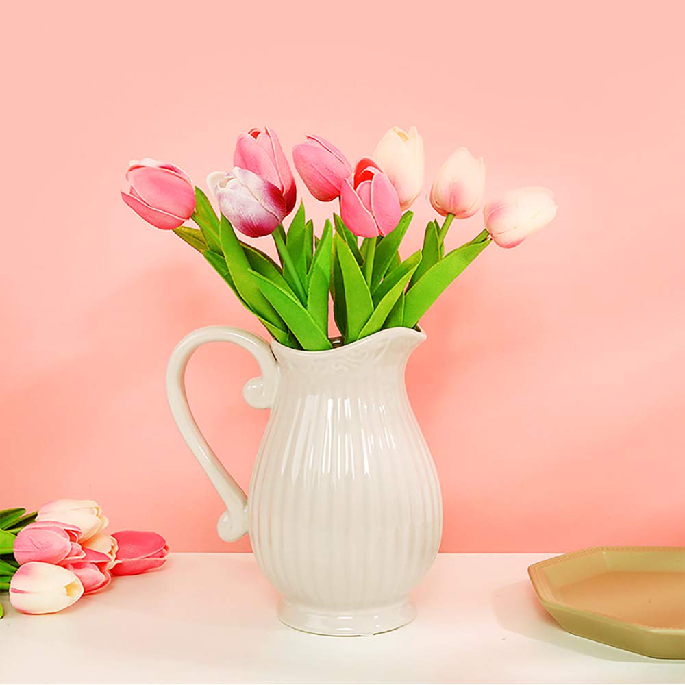 IPOPU 24PCS Real Touch Pink Tulips Artificial Flowers - Faux Silk Tulip Stems for Home Decor, Wedding Bouquets, Baby Showers, Bridal Centerpieces & Party Decorations (Pink) | Perfect for Spring Home Styling, Table Arrangements and Photo Backdrops