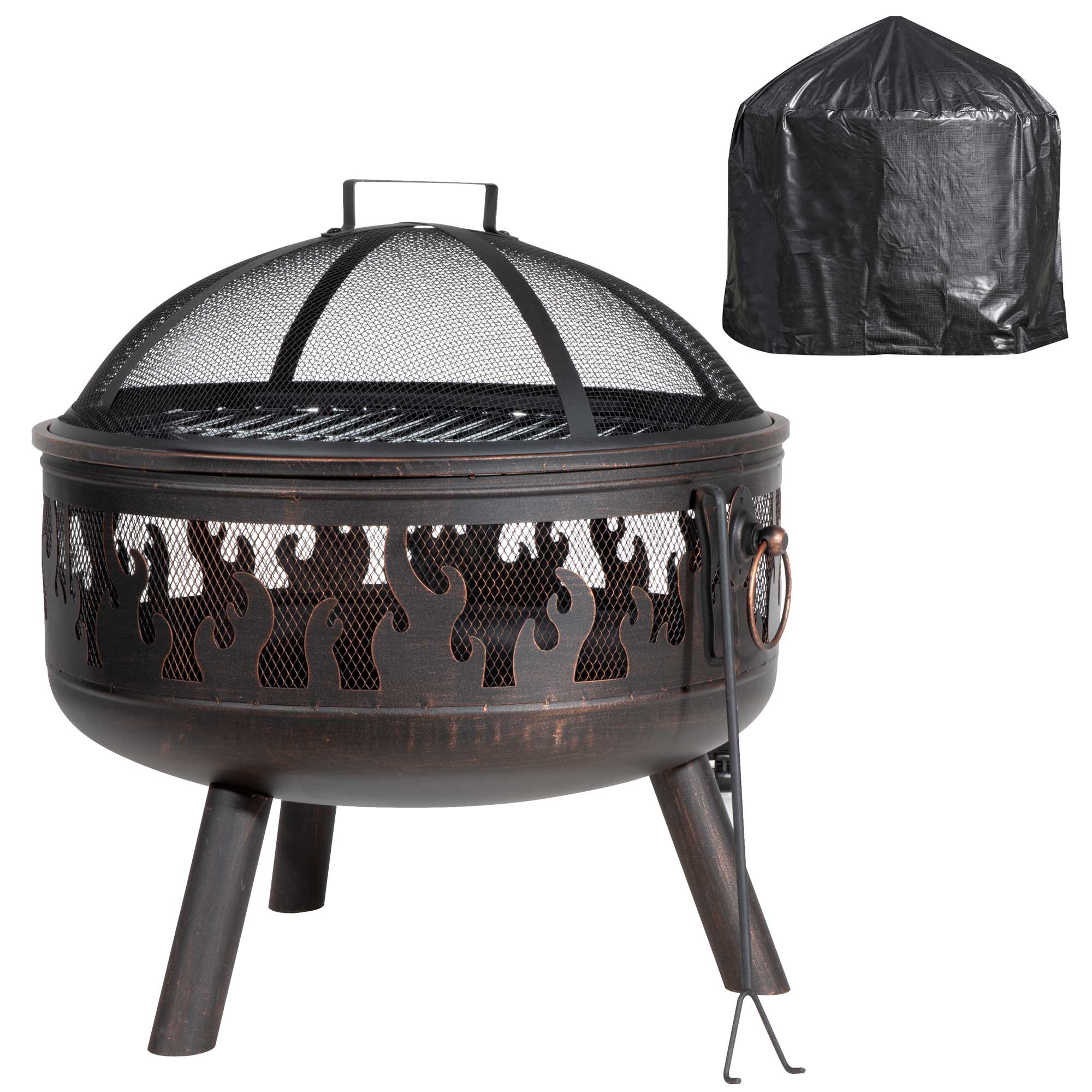 Premium Outdoor Fire Pit with Cooking Grill - Heavy Duty Steel Fireplace with Safety Screen, Poker & Weatherproof Cover - Perfect for Backyard, Camping & Patio Heating (Model DG242)