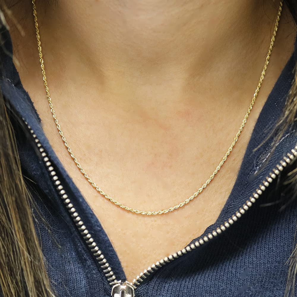 10K Gold Diamond Cut Rope Chain Necklace for Men & Women - 1.5mm Braided Twist Chain | 10 Karat Solid Gold Jewelry | Sizes 16-30