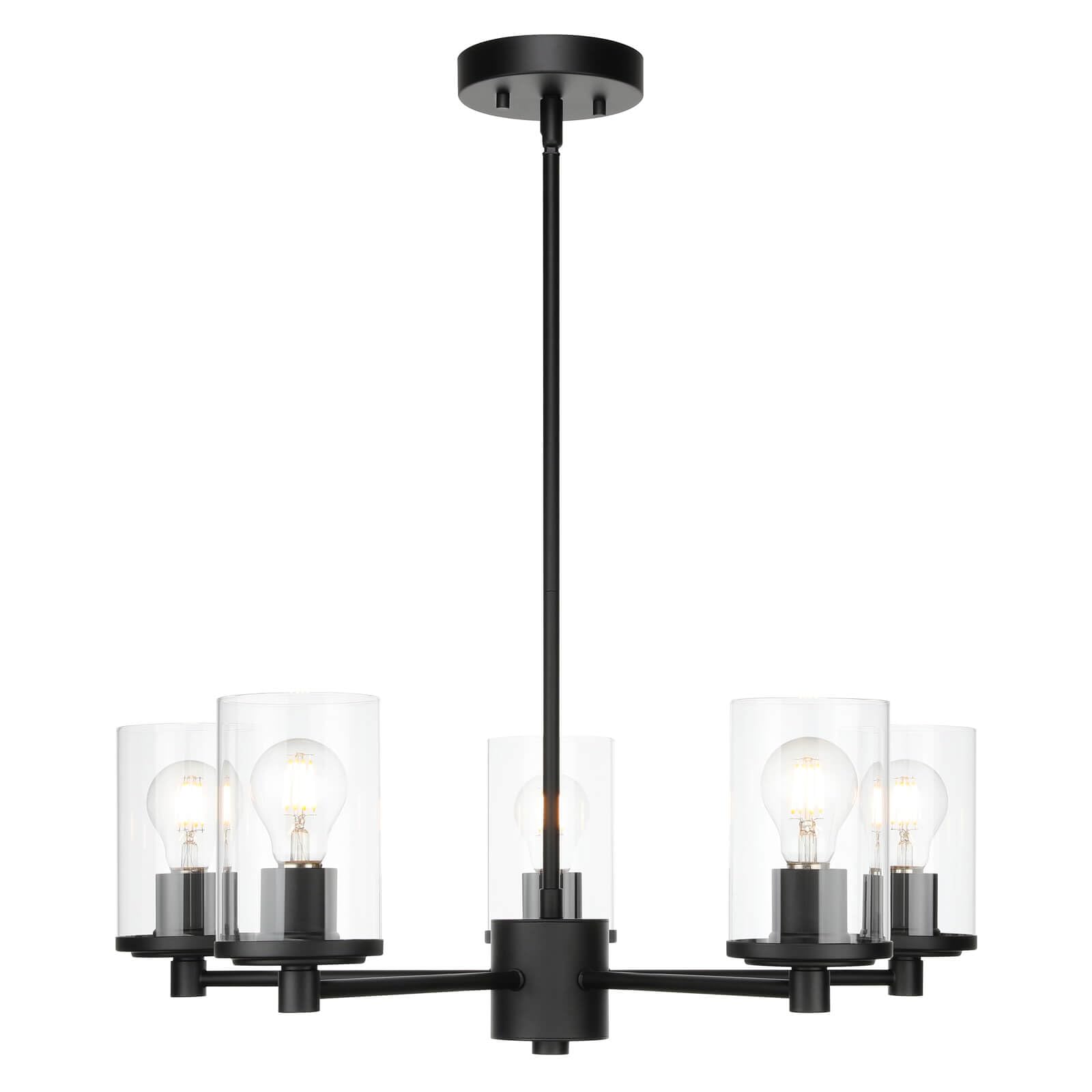 Modern 5-Light Black Adjustable Chandelier with Glass Shades - XiNBEi Lighting XB-C1240-5-MB for Dining Room, Kitchen Island, Foyer & Contemporary Home Decor