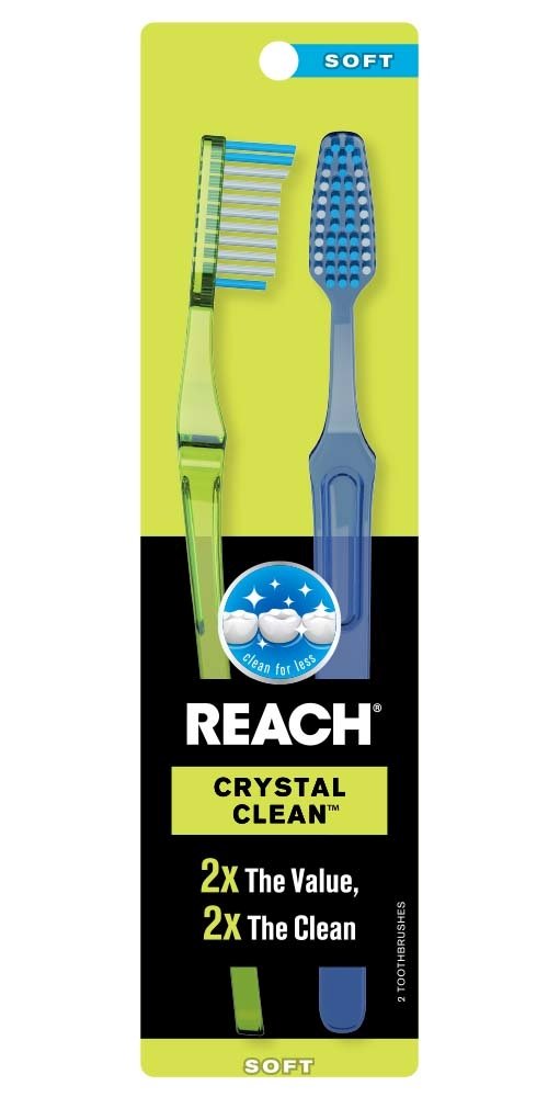 Reach Crystal Clean Soft Bristle Toothbrushes for Adults - 2 Pack | Gentle Dental Care for Sensitive Teeth & Gums | Perfect for Travel, Office & Home Use