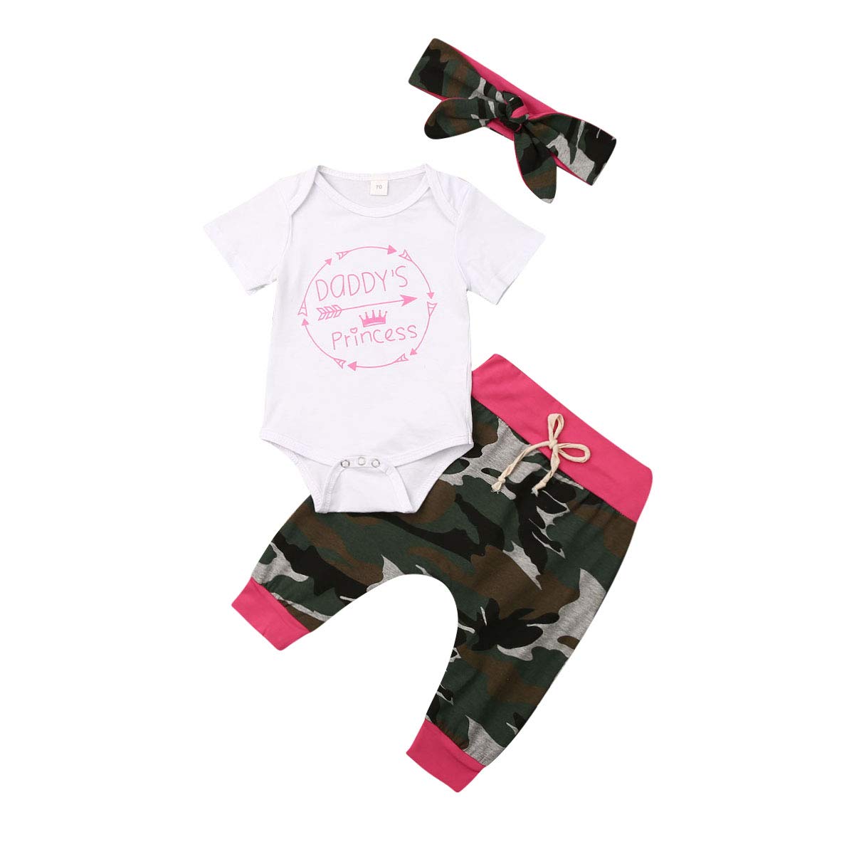 Newborn Baby Boys & Girls Matching Outfits Set - Mama's Boy Daddy's Princess Arrow Romper Jumpsuit with Camo Pants & Hat (3-Piece) | Perfect for Family Photos, Birthday Parties & Special Occasions